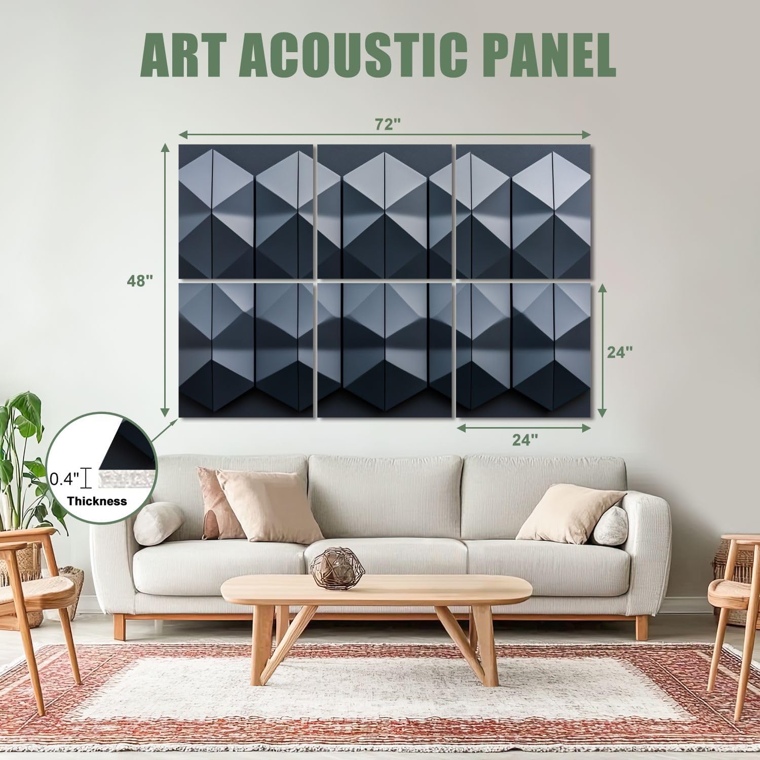 6 Pack Art Acoustic Panels Sound Absorbing Geometric Dark Gray Repeating Patterns Symmetrical Shapes Three Decorative Soundproof Wall Panels Self Adhesive for Recording Studios Office 72