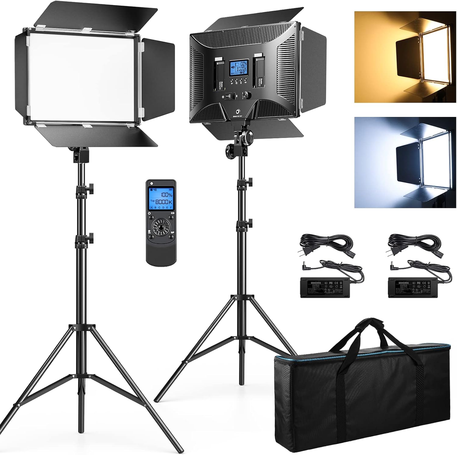 D50 Photography Lighting with Barn Door, 2-Pack 15.4