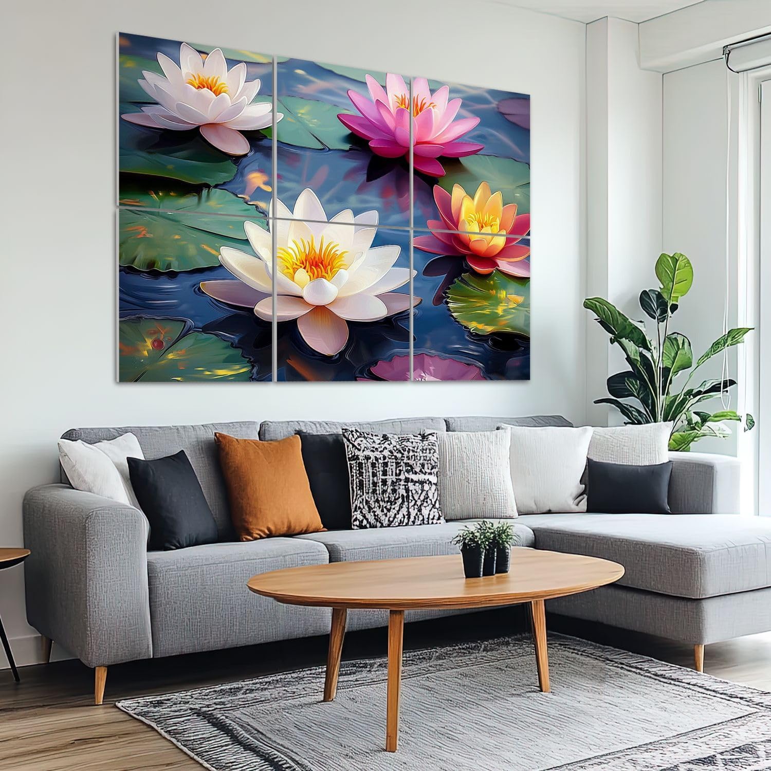 6 Pack Art Acoustic Panels Sound Absorbing Watercolor Lotus Blooming Flower Zen Decor Water Lilies Leaves Decorative Soundproof Wall Panels Self Adhesive for Recording Studios Office 72