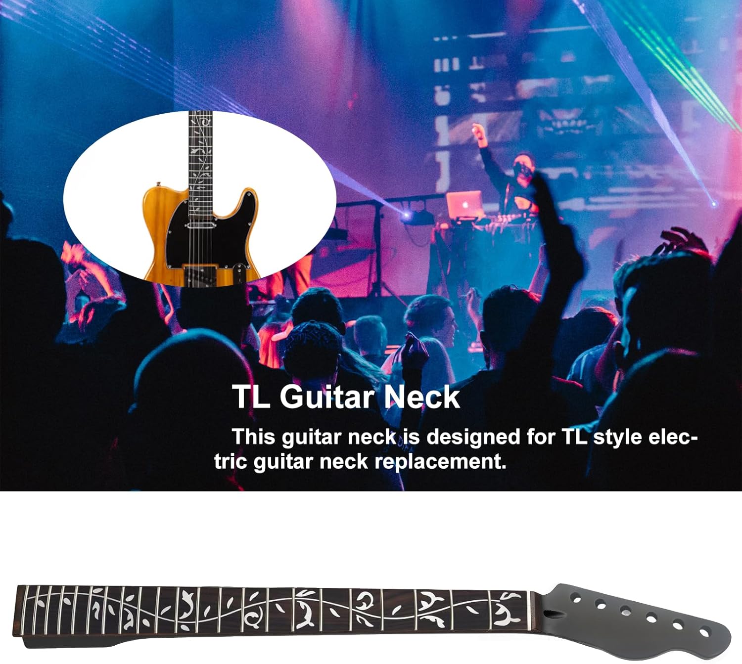 22fret Black Matte TL Electric Guitar Neck Canadian Maple,Cow Bone Nut, Rosewood Carved Tree of Life Fretboard