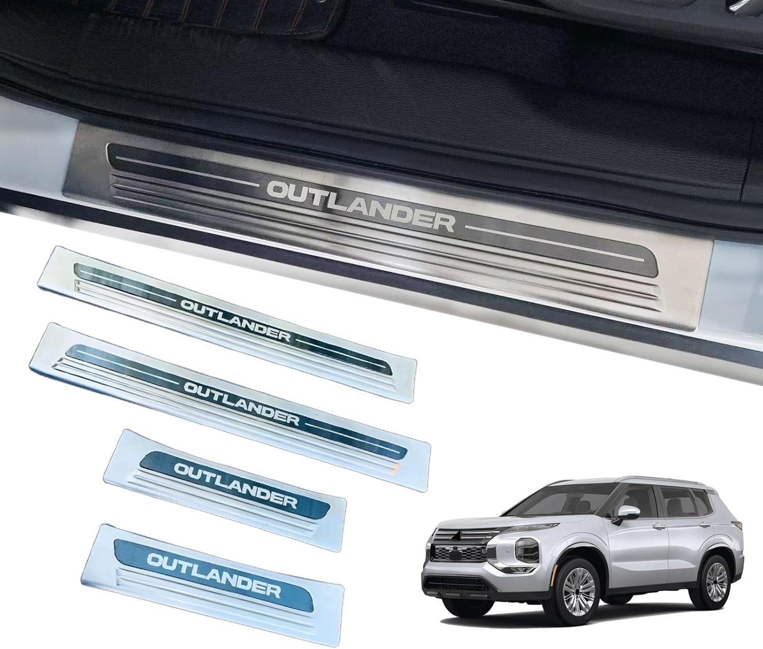 Car Door Sill Scuff Plate Guard Protector, for Mitsubishi Outlander 2022 2023, Stainless Steel Trim Cover Accessories(Outside) (Black)