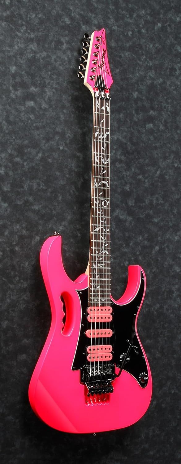 Ibanez JEMJRSP JEM Steve Vai Electric Guitar - Pink Bundle with Gig Bag, Tuner, Strap, Cable, Austin Bazaar Instructional DVD, and Polishing Cloth