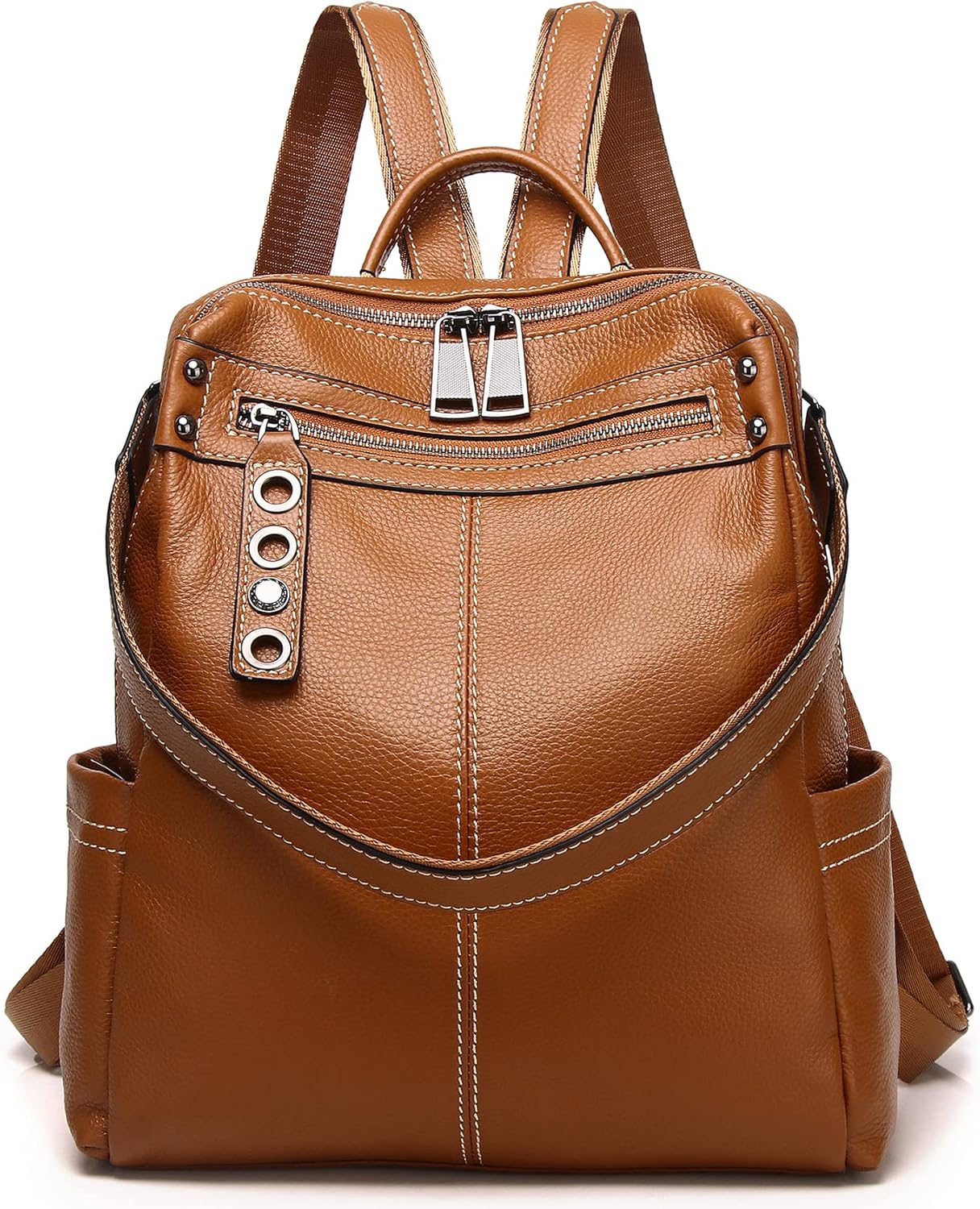 Genuine Leather Backpack Purse For Women Orange Real Soft Leather Travel Fashion Designer Convertible Ladies Shoulder Bag