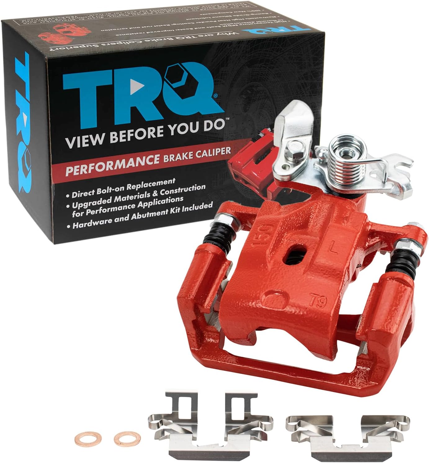 TRQ Rear Left Brake Caliper w/Bracket Performance Red Drivers Side Compatible with 2006-2012 Ford Fusion 2007-2012 Lincoln MKZ 2006 Zephyr 2006-2013 Mazda 6 2006-2011 Mercury Milan