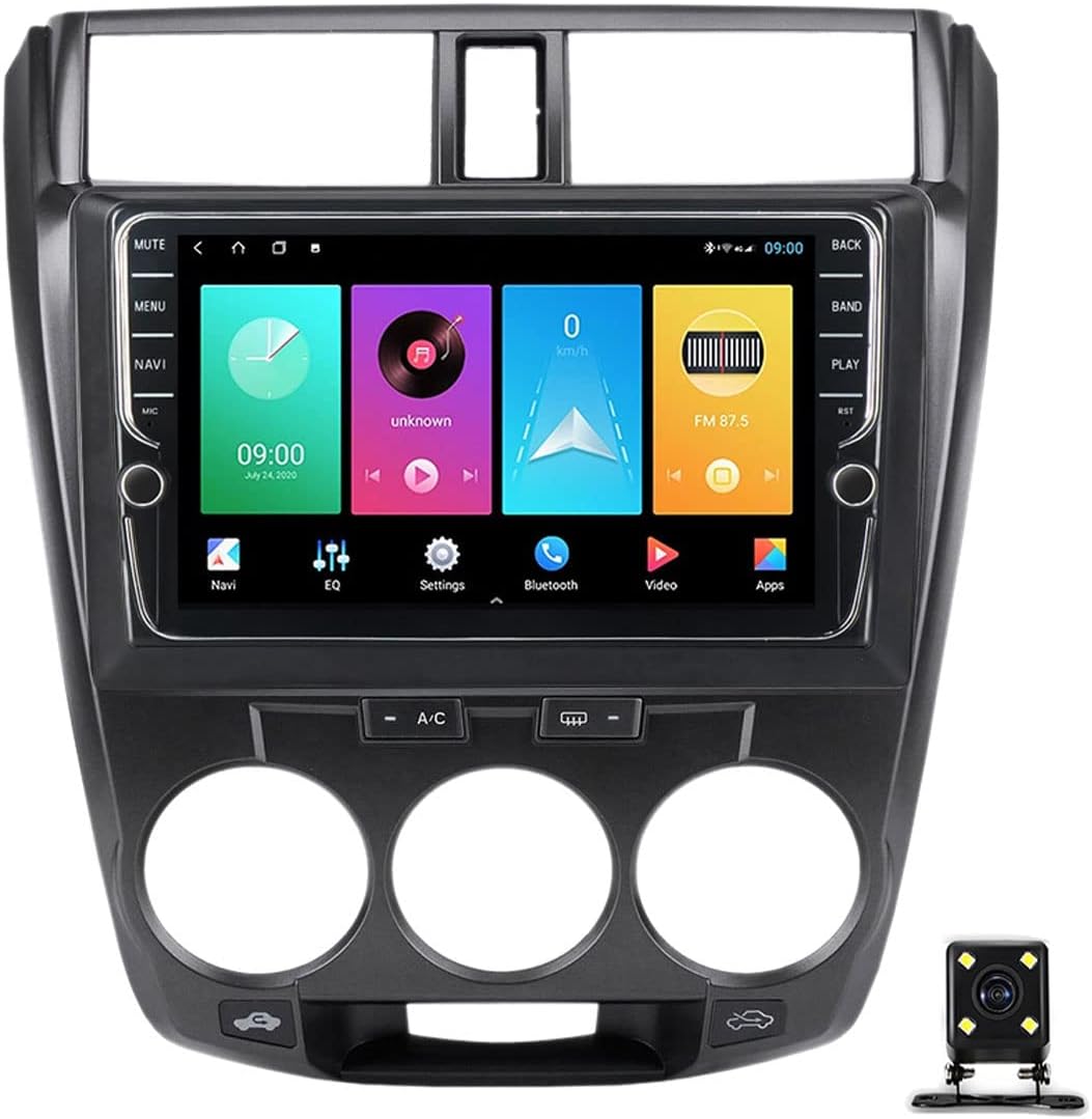 Double Din Car Stereo with Bluetooth 5.0, 9 Inch Car Multimedia Receiver for Honda City 2008-2013 Car Audio MP5 Player with Backup Camera/Steering Wheel Control/Carplay/DSP