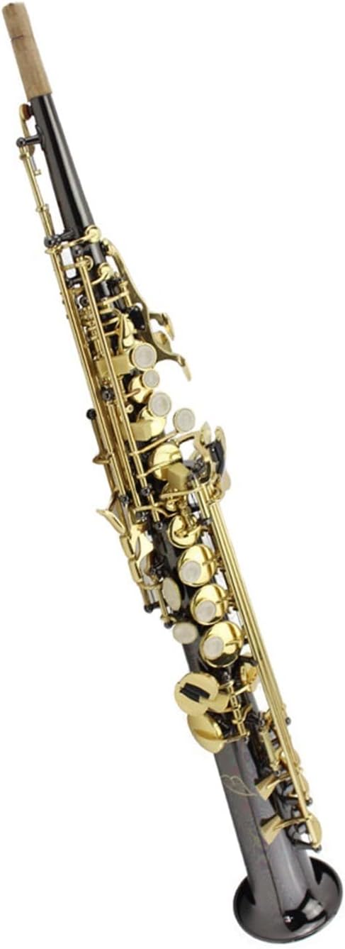 TSTS B-Flat All-in-one Pipe Straight Saxophone Wind Instrument Black Nickel Body with Gold Keys Brass Sax Full Kit