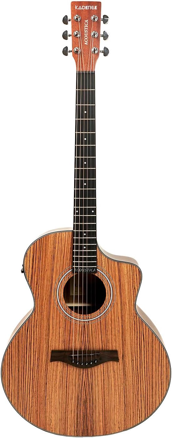 Kadence Electric Acoustic Guitar A05EQN (Zebra Wood) - Semi Acoustic Guitar,Inbuilt Tuner, Capo, Strings, Picks, Strap, Cable and Padded bag - Electro Guitars for Beginners & Professionals