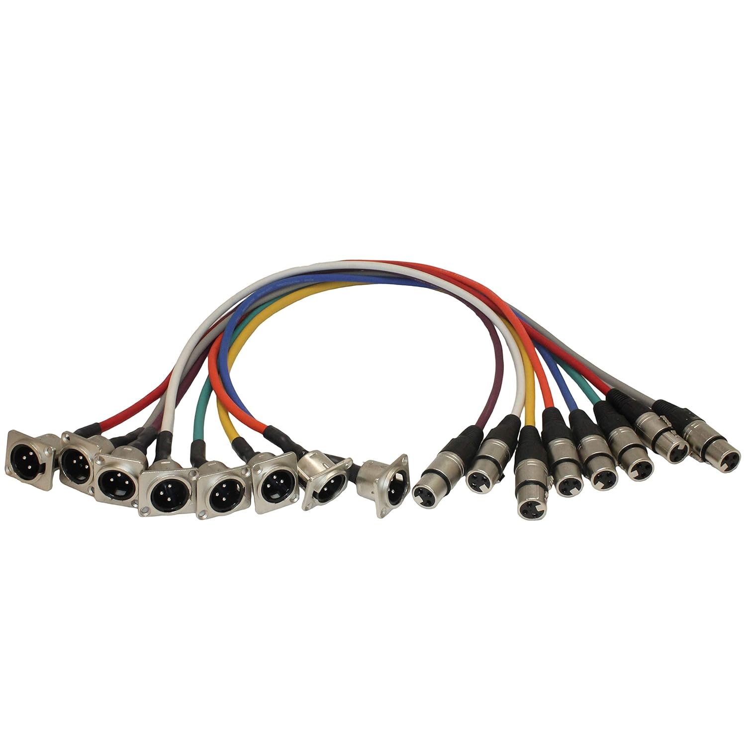 Replacement Male XLR Panel Mount Pigtails for Stage Box or Rack (8 Color Pack)