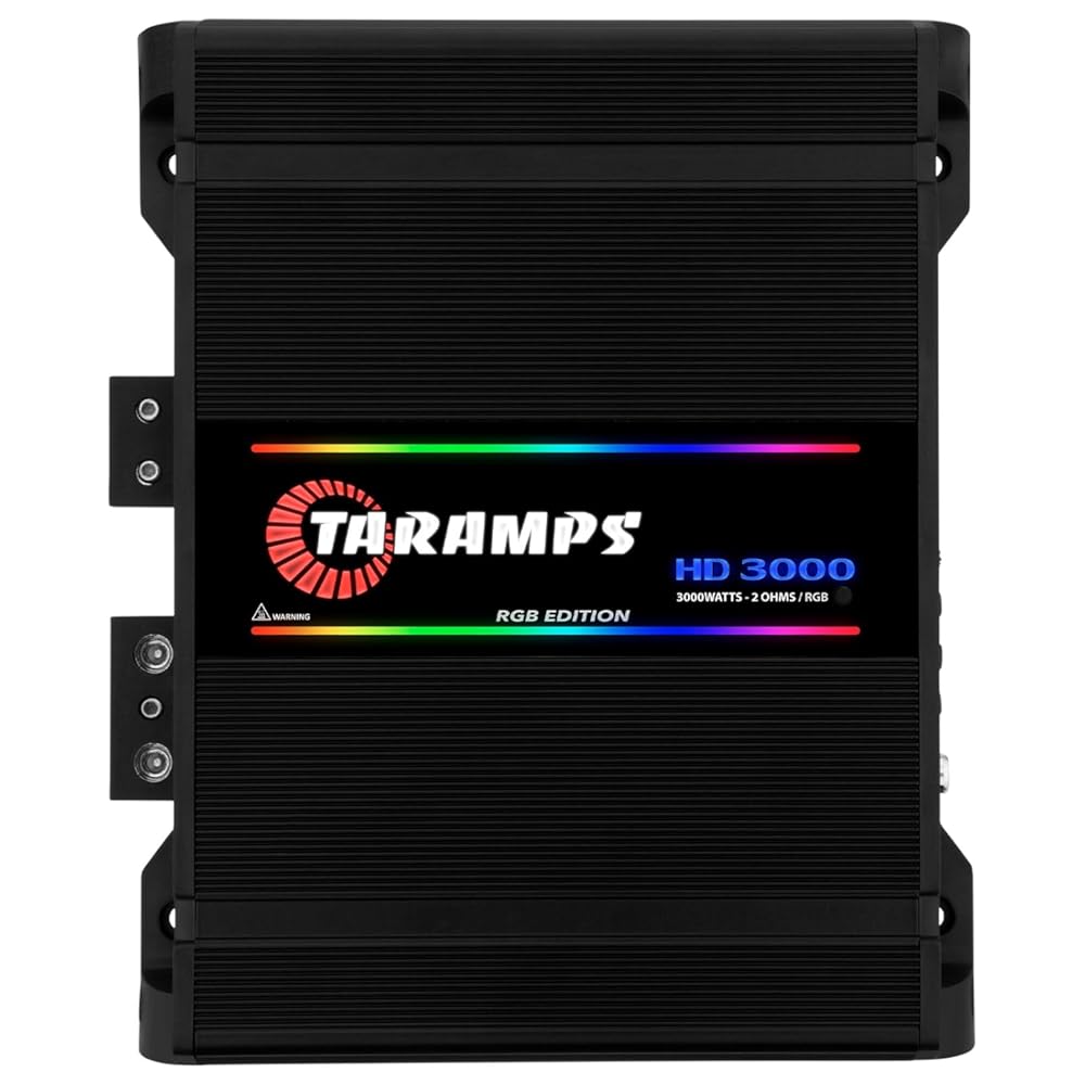 Taramps HD 3000 2 Ohms Black RGB 1 Channel Amplifier 3000 Watts RMS Digital, 108 RGB Effects, Crossover, Low/High Pass, Bass Boost, Car Audio System, Monoblock Full Range, LED Monitor Indicator, HD 3k