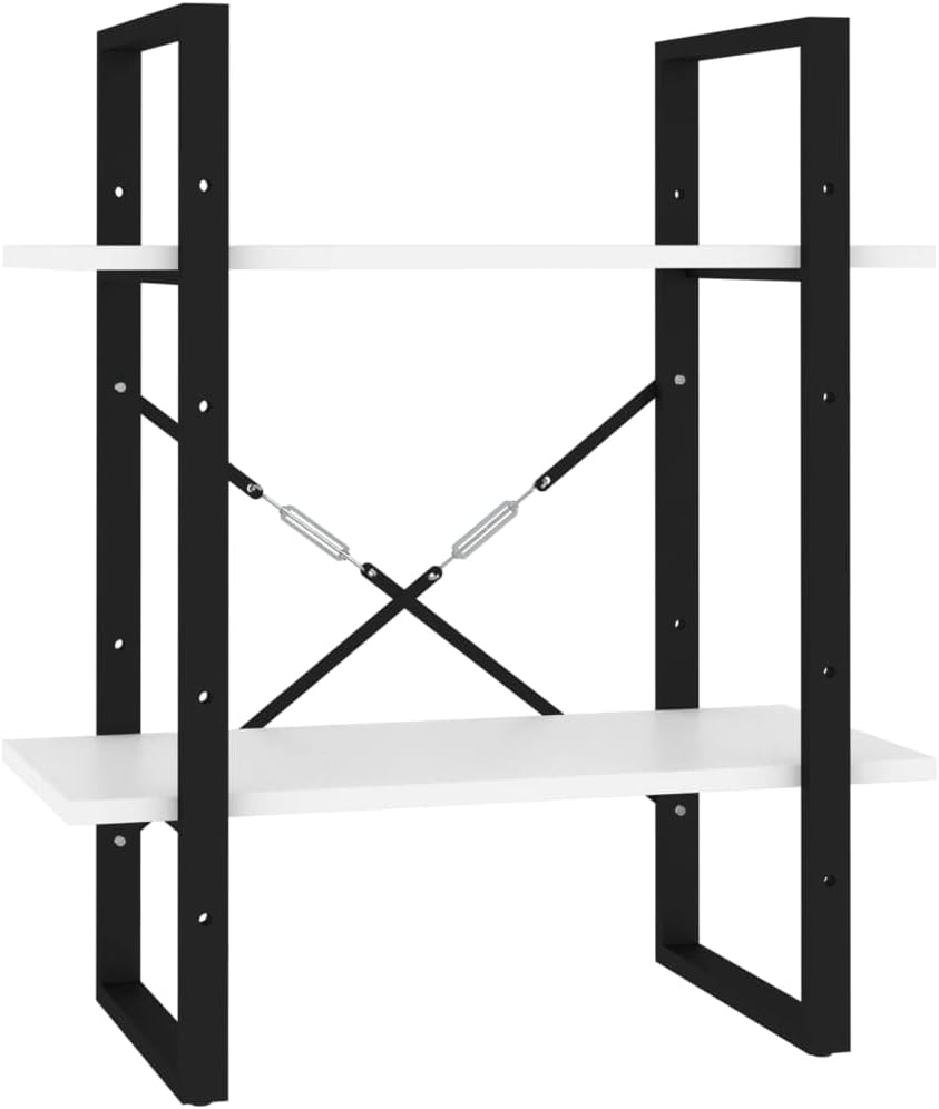 5-Tier Industrial White Bookcase 23.6 x 11.8 x 68.9 in Engineered Wood & Metal Matte Finish Modern Tall Book Shelf for Living Room Home Office Bedroom