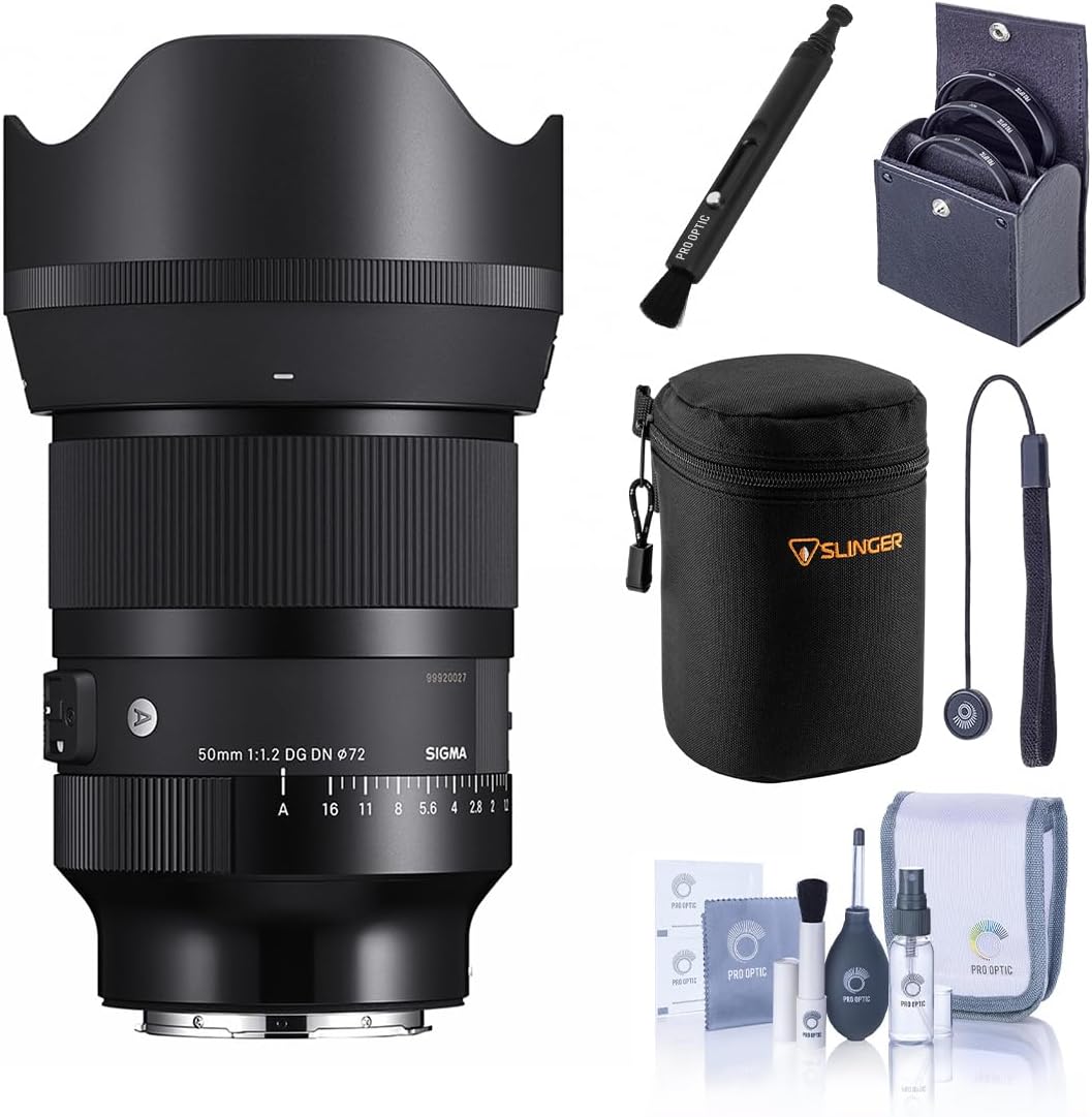 Sigma 50mm f/1.2 DG DN Art Lens for L Mount, Bundle with 72mm Filter Kit, Soft Lens Case, Lens Cleaner, Lens Cap Tether and Cleaning Kit