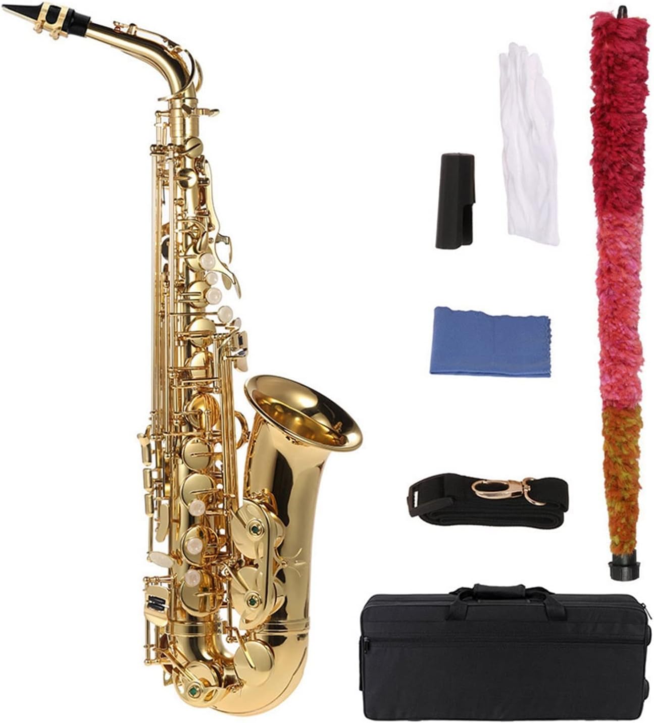 Gold E Flat EB Alto Saxophone Brass Lacquered Sax 802 Key Type Woodwind Instrument