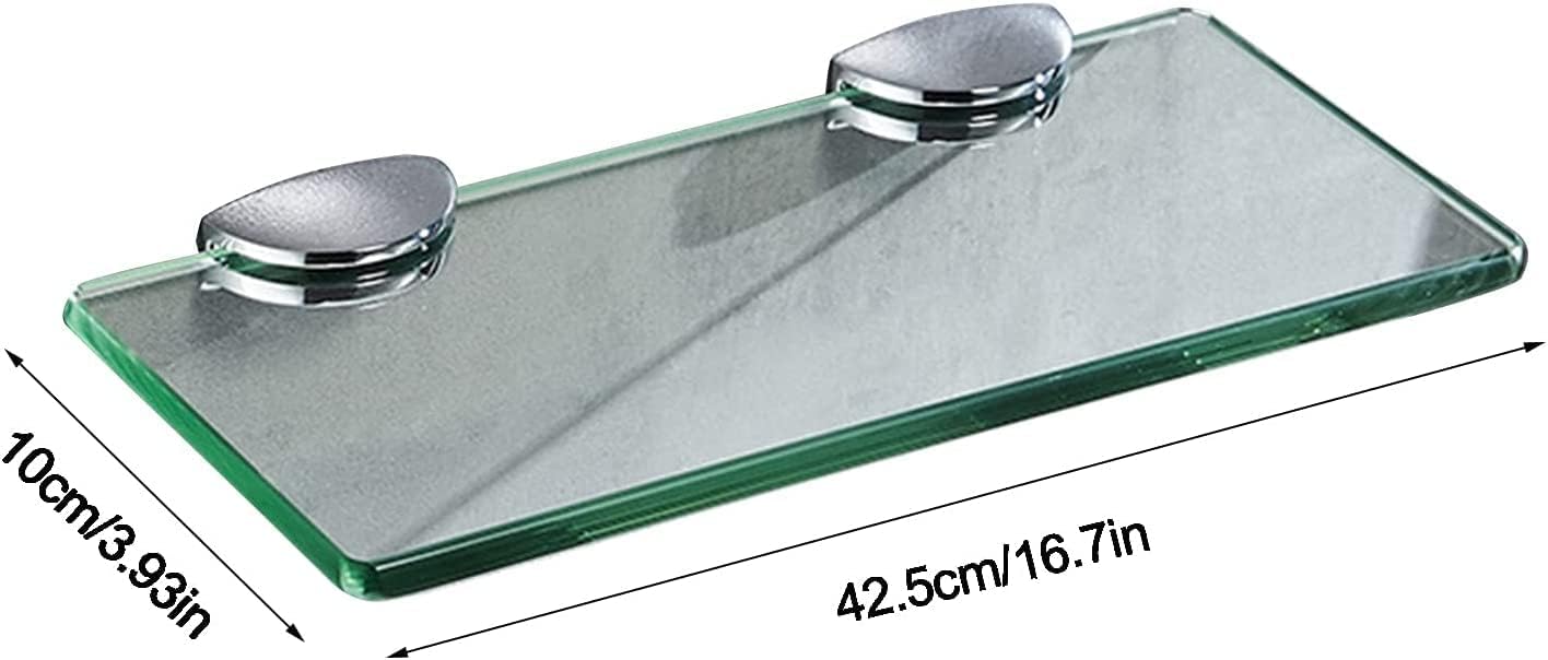 IOCCIOBB Bathroom Glass Shelf Glass Shelf Bathroom Shower Shelf, 8MM Thick Tempered Glass Wall Mount, Rectangular with Alloy Plating Bracket (Size : 42.5cm)