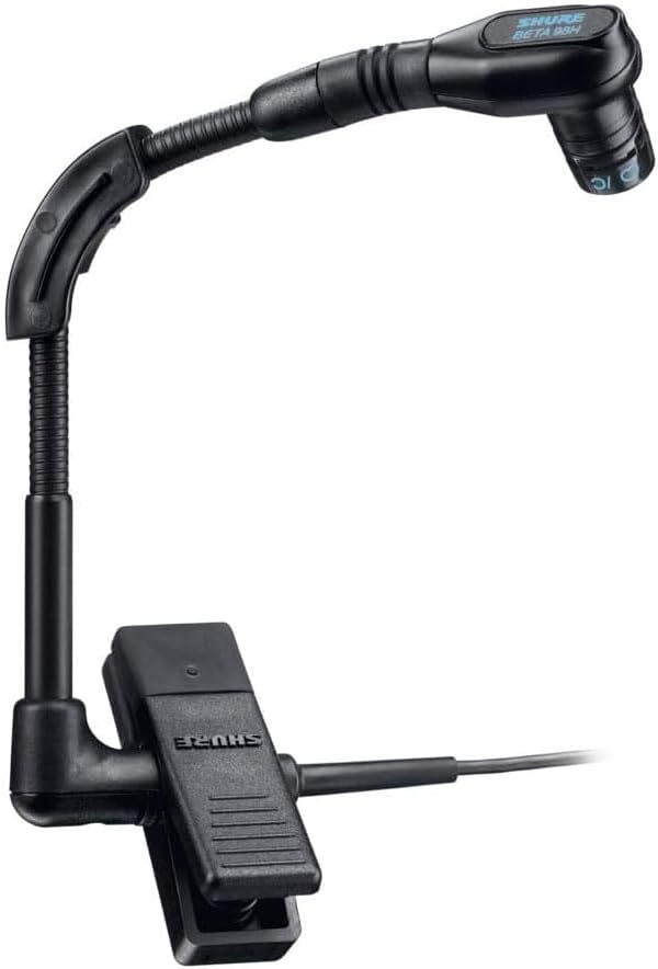 Shure Wireless BETA 98H/C Microphone - Miniature Instrument Mic with TA4F 4-pin mini XLR Connector, Cardioid Condenser, Clip-on with Gooseneck for Sax/Brass or Rim of Percussion (WB98H/C)