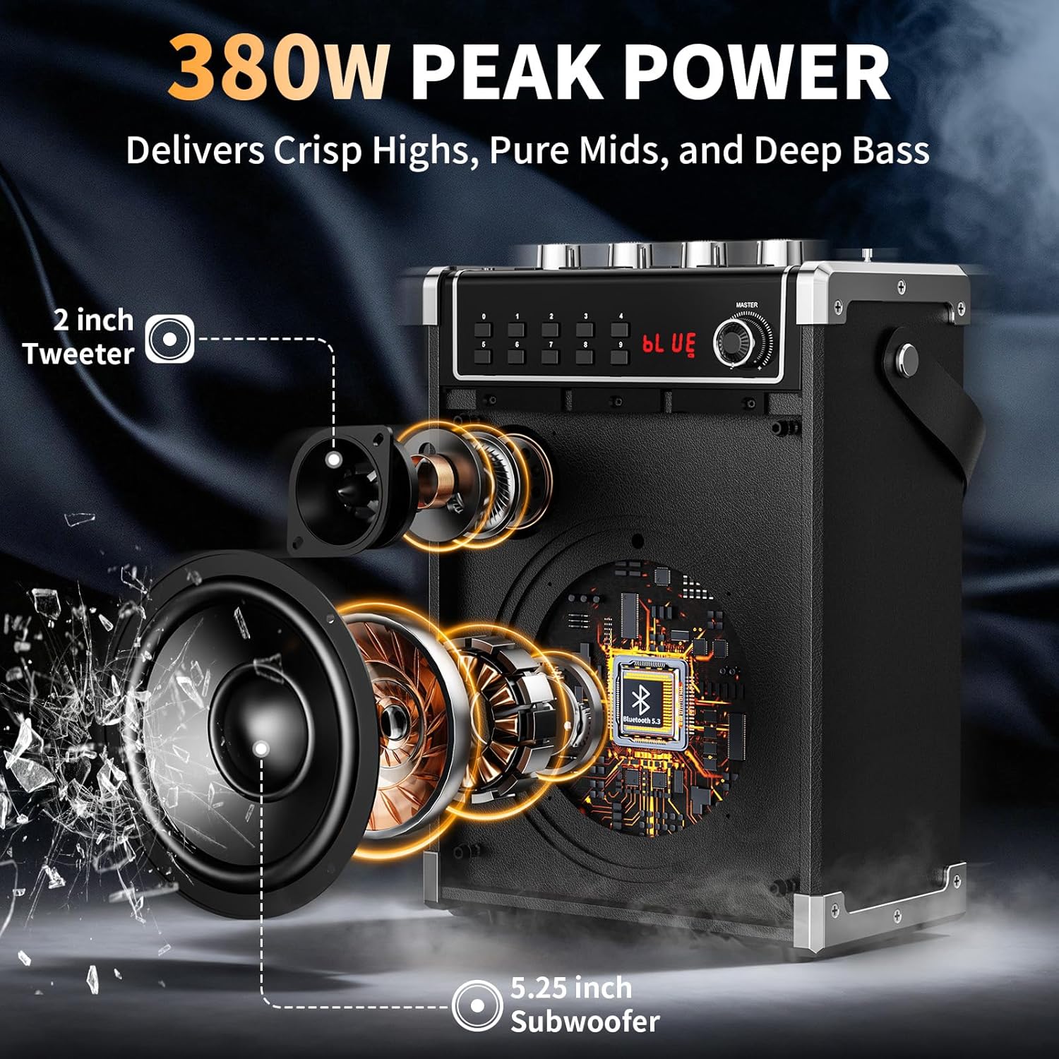 JYX Karaoke Machine with 2 Wireless Microphones, Portable Bass/Treble Bluetooth Speaker with LED Light, Support TWS, AUX in, FM, REC PA System with Remote Control, Supply for Party/Adults/Kids