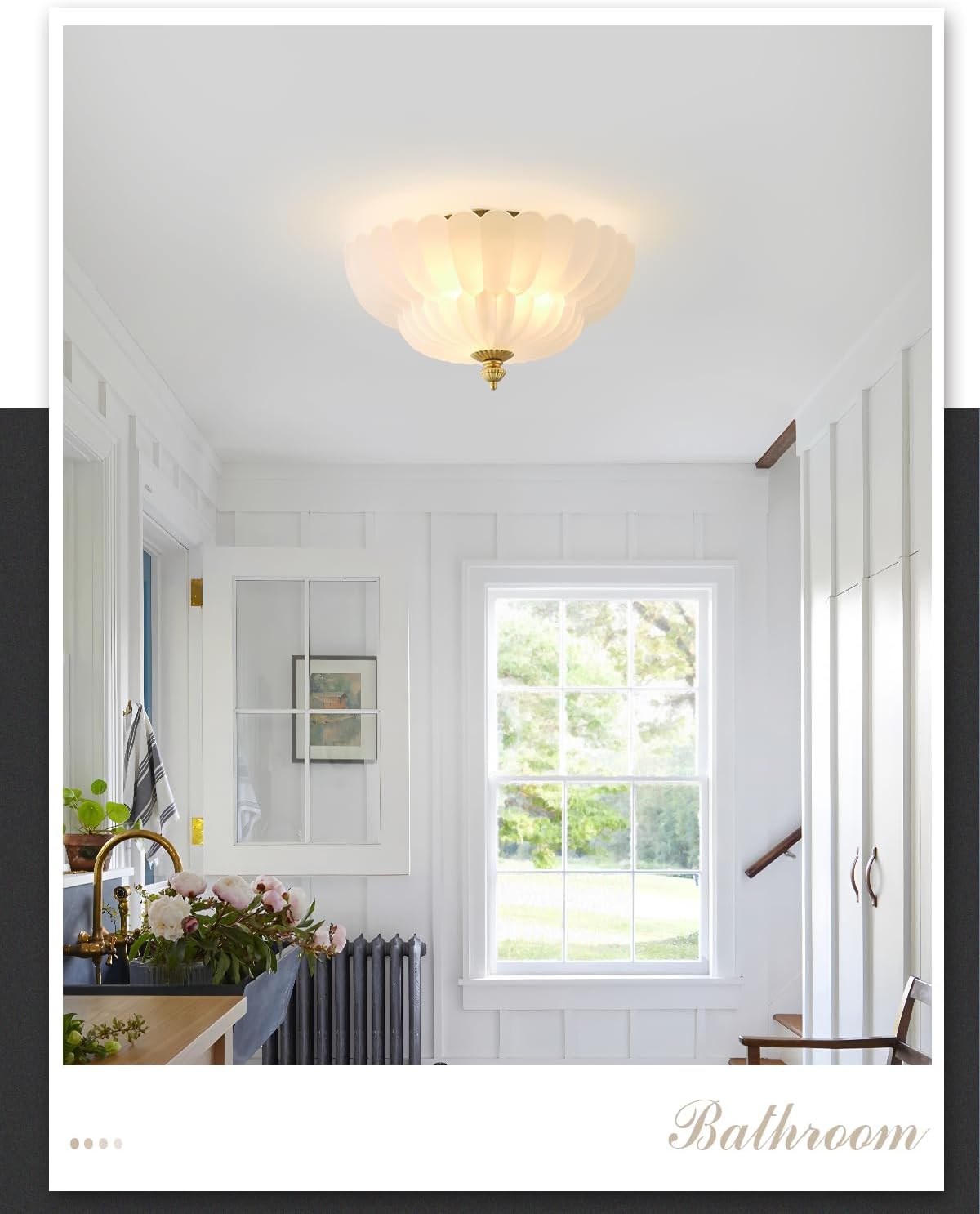 ANYLOVE Modern 12Inch Frosted Glass Flower Glass Semi Flush Mount Ceiling Light, 3 Light for Living Room Bedroom Hallway Entryway Foyer