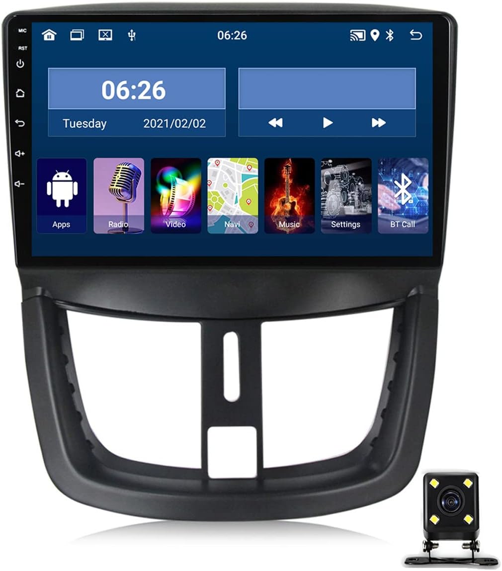 Double Din Car Stereo Compatible with Apple Carplay, 9 Inch Touchscreen, Bluetooth, Backup Camera, Steering Wheel Control, USB Port, FM Car Radio, for Peugeot 207 2006-2015,1g+16g