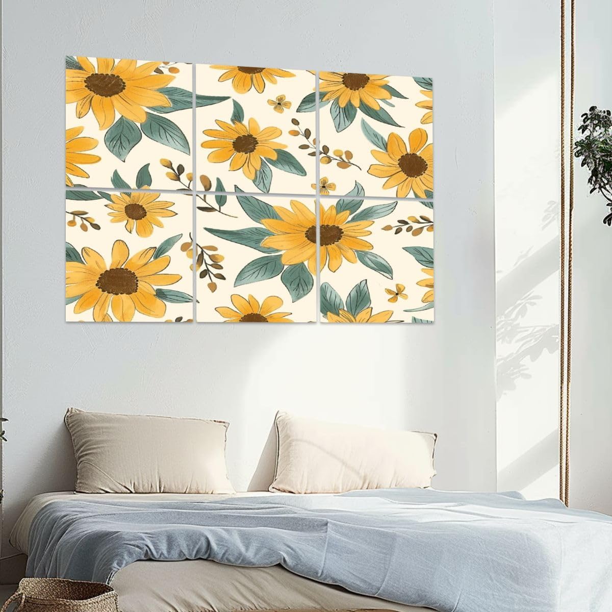 6 Pack Art Acoustic Panels Sunflower seamless pattern Yellow daisy ornament for fabric other Soundproof Wall Panels, 48
