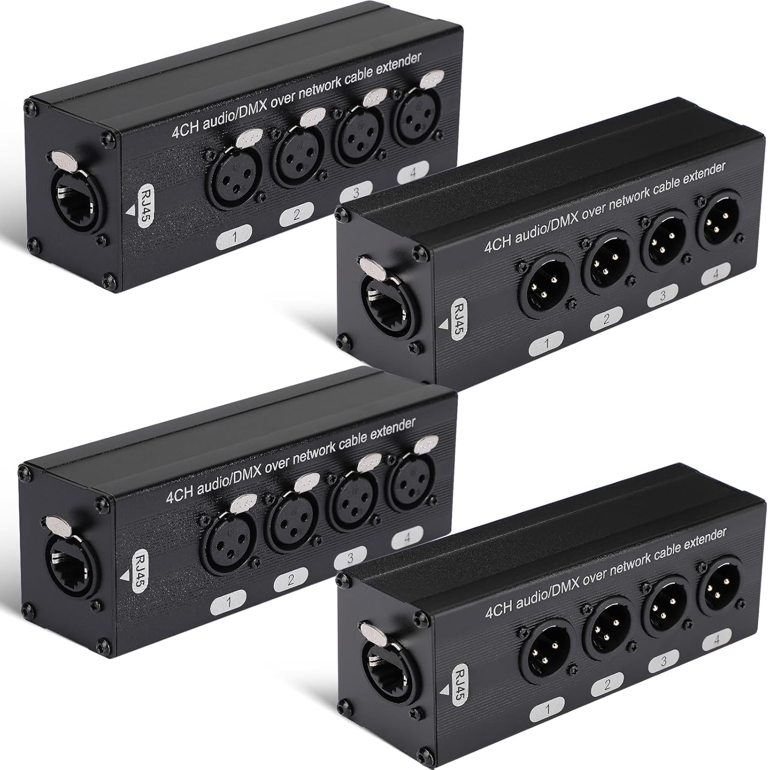 4 Pack 4 Channel 3 Pin Multi Network XLR Cable Breakout 3 Pin XLR Male and Female Over RJ45 Ethercon Cable Multi Extender for Stage Lighting and Home Recording Studio Compatible