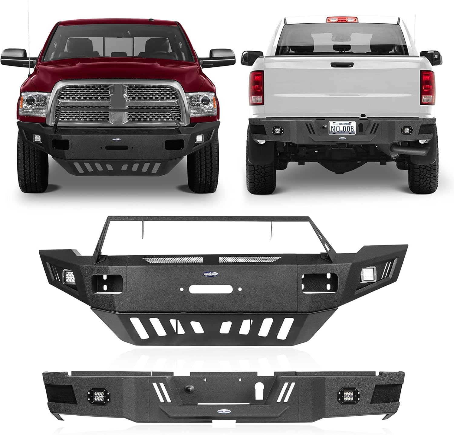Hooke Road 10-18 Ram Offroad Front and Rear Bumper Combo for 2010-2018 Dodge Ram 2500 Bumper w/Winch Plate and Skid Plate