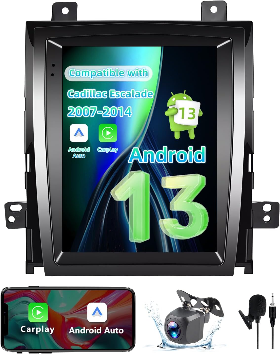 Android 13 Car Stereo Compatible with Cadillac Escalade/Sailway SLS 2007-2014 Radio, 9.7 Inch 2+64G Car Radio with CarPlay&Android Auto Support GPS/SWC/Bluetooth/FM RDS Radio/Backup Camera