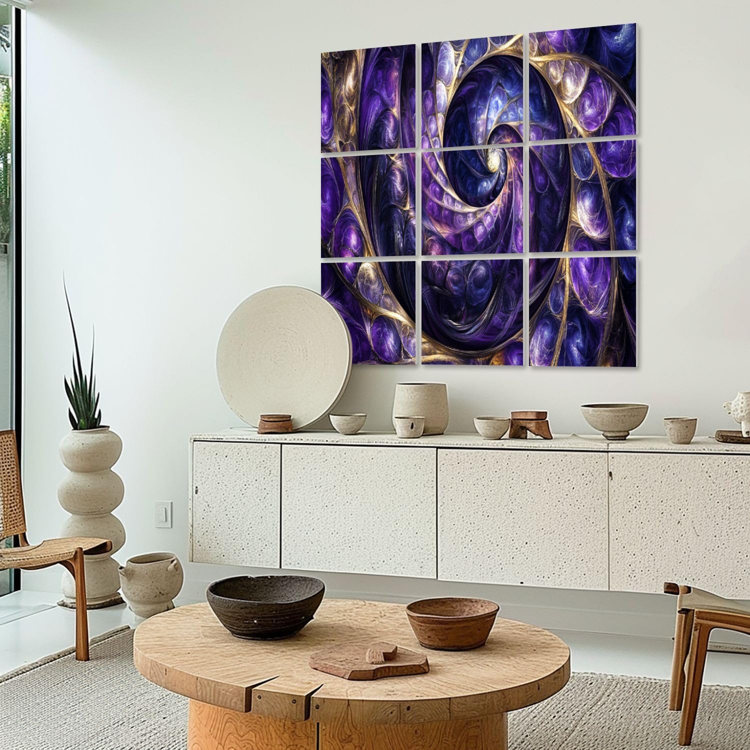 Art Acoustic Panels Self Adhesive Purple Violet Abstract Art Print 9 Packs Decorative Soundproof Wall Panels Large Sound Absorbing Panels for Home Office 60