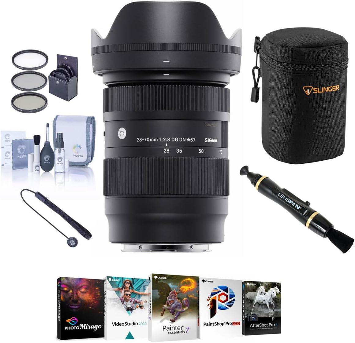 Sigma 28-70mm f/2.8 DG DN Contemporary Lens for L Mount, Bundle with Corel PC Software Suite, 67mm Filter Kit, Lens Pouch, Lens Cleaner, Cleaning Kit, Lens Cap Tether