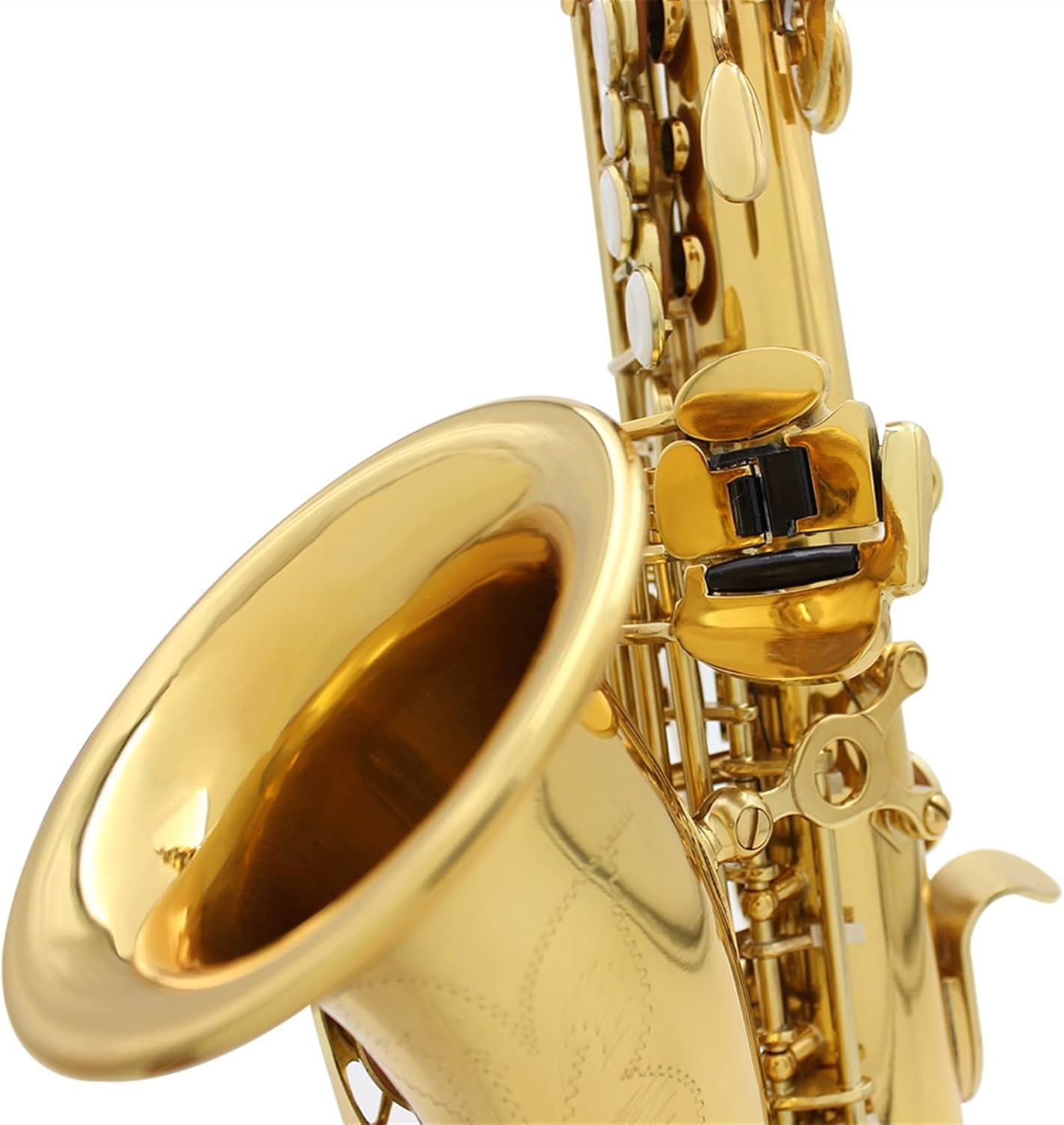 KESHUO Saxophone Brass Golden Carve Pattern Sax Pearl White Shell Buttons Mouthpiece Reeds Neck Wind Instrument Accessories Brass Sax Beginners Kit