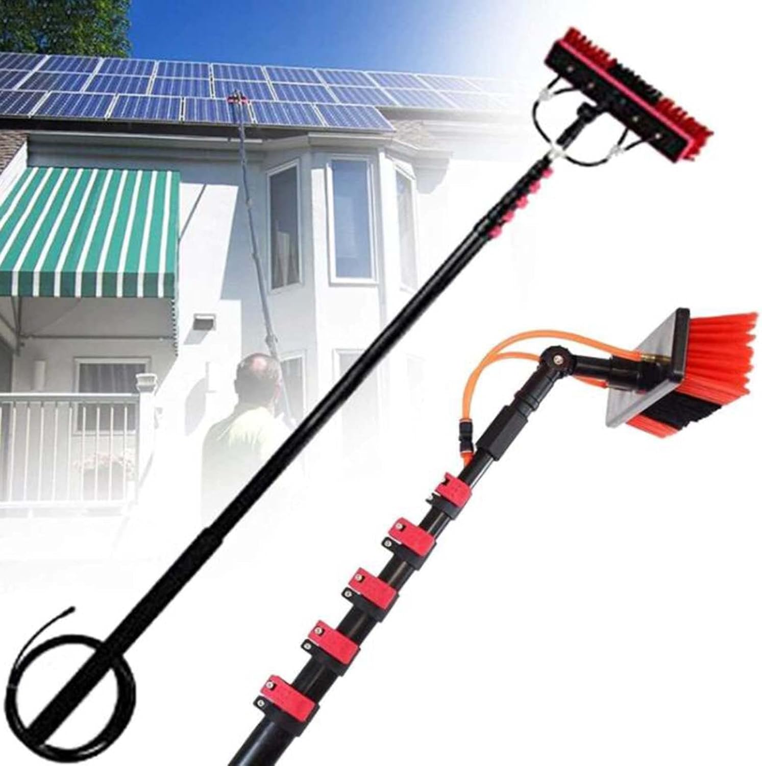 Photovoltaic Solar Panels and Window Cleaning Pole Window Cleaner Kit Water/Hose Fed Pole Window Cleaning Brush Equipment Cleaning Kit/7.2M/24Ft