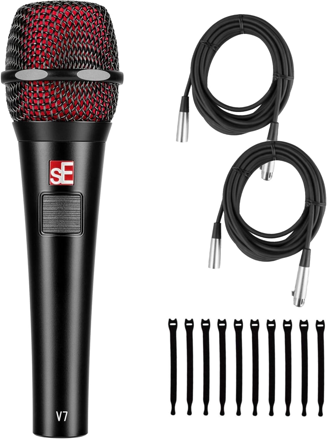 Briskdrop sE Electronics V7-PTT Talk Back Handheld Dynamic Microphone - Bundle with 2 XLR Cables and 10 Cable Ties