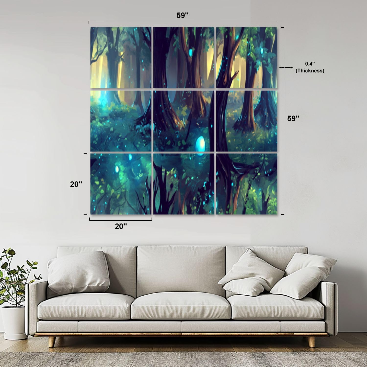 Art Acoustic Panels Self Adhesive Mystical Forest Art Print Deep Greens Rustic Browns Blues 9 Packs Decorative Soundproof Wall Panels Large Sound Absorbing Panels for Home Office 60