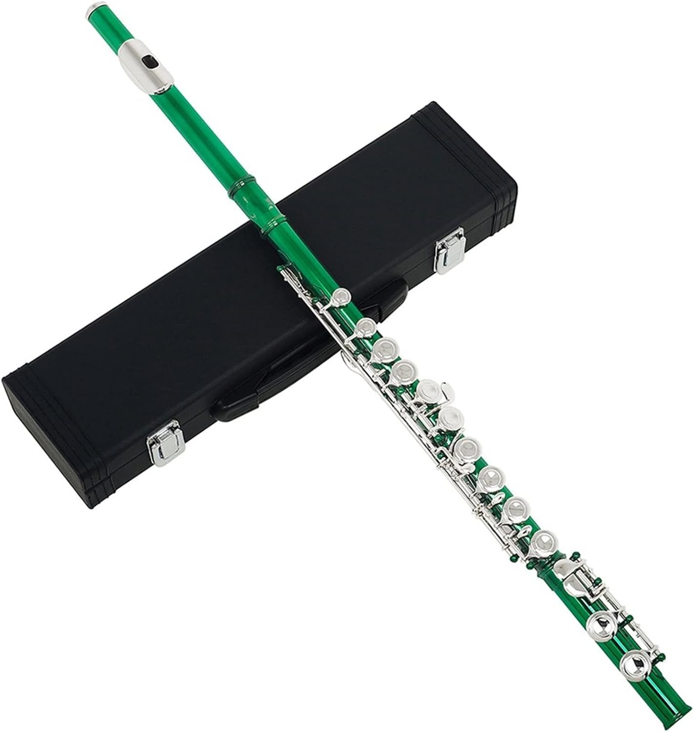 Flutes Green 16 Holes C Tone Flute with E Key Woodwind Instrument Cupronickel Flute with Padded Bag