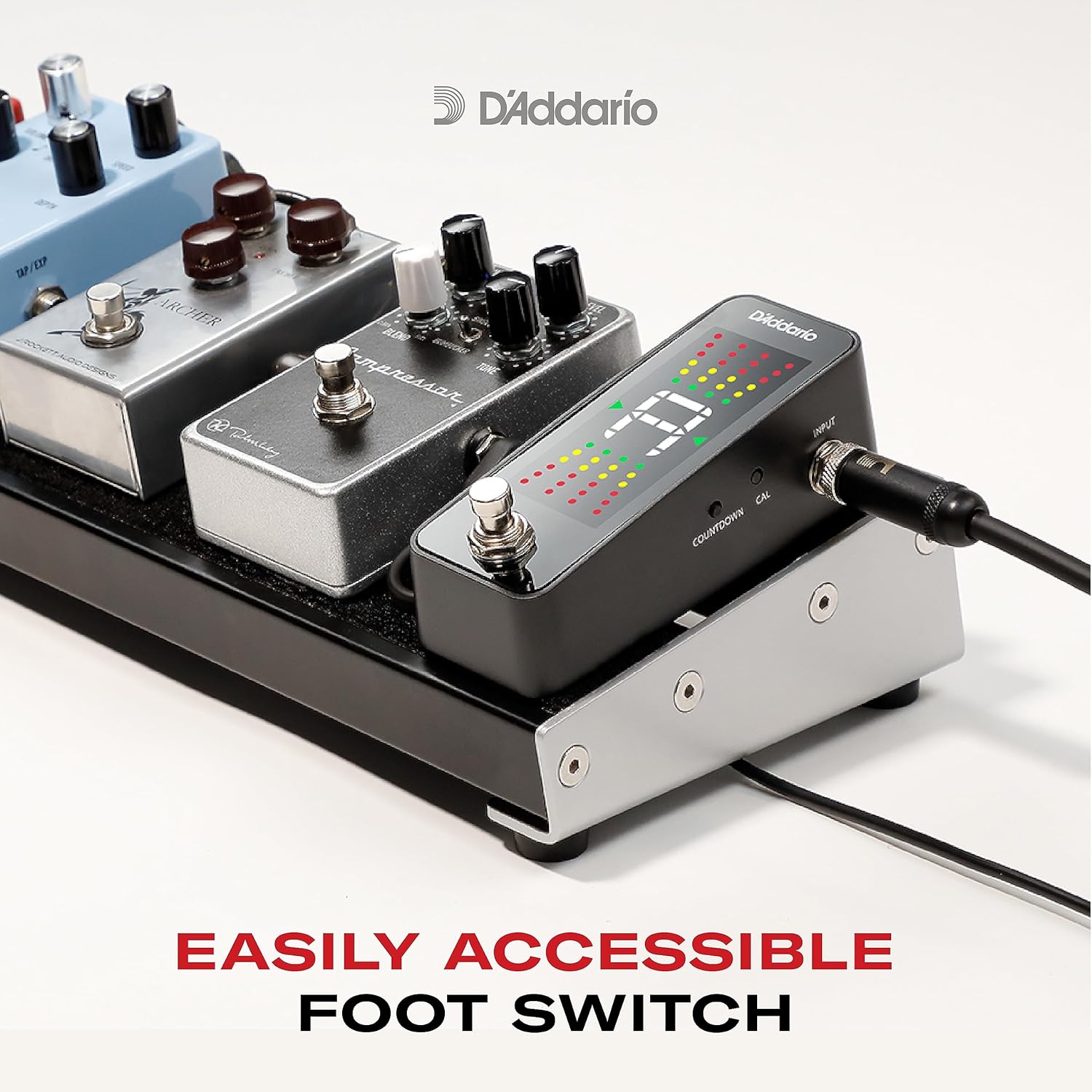 D'Addario Accessories Guitar Tuner Pedal - Chromatic Tuner for Electric Guitars, Bass Guitars and More - Rugged Aluminum Enclosure - Fast and Accurate - True Bypass with Full Color Display