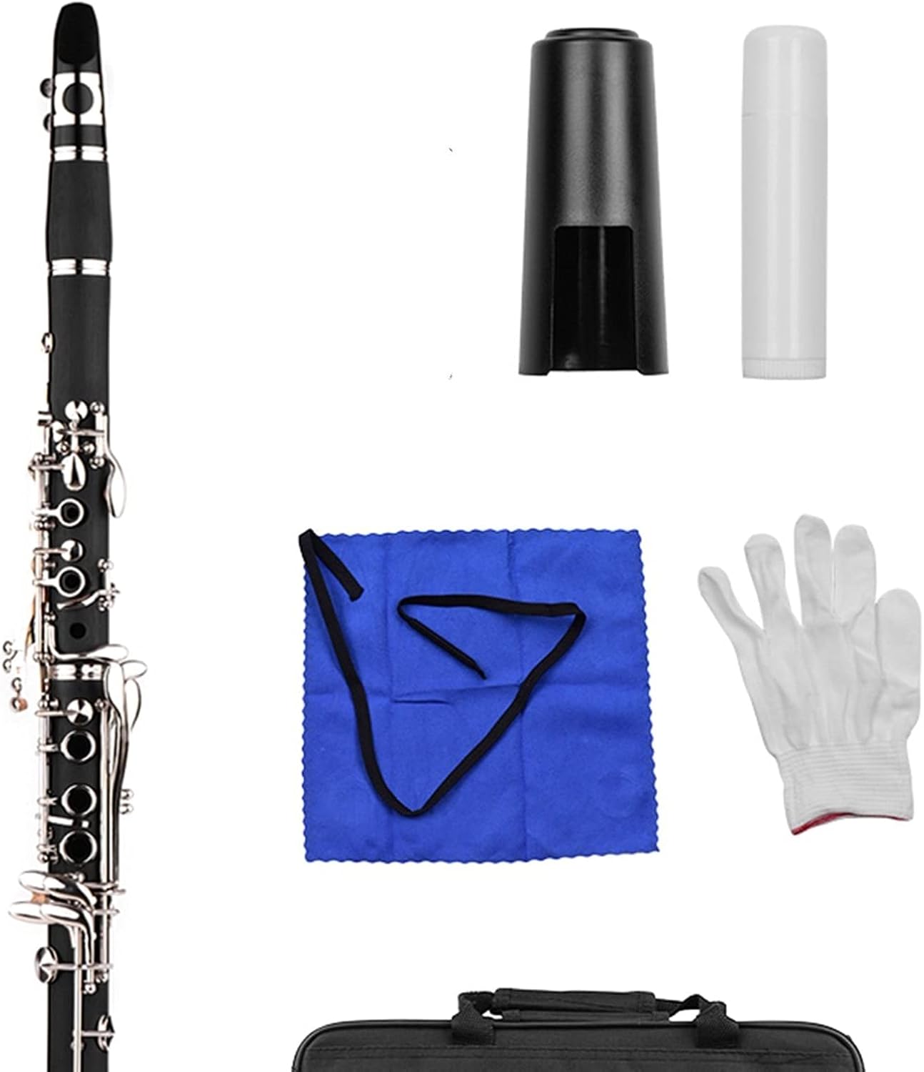 Clarinet Set Clarinet ABS 17 Key BB Flat Soprano Double Barrel Clarinet with Cleaning Cloth Gloves Woodwind Instrument Professional Clarinet (Color : Black)