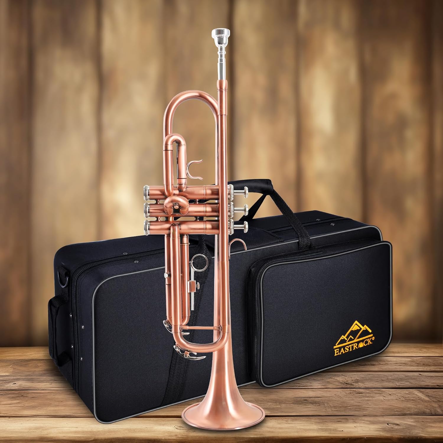 EASTROCK Bb Trumpet Standard Trumpet Set with Carrying Case,Gloves, 7C Mouthpiece, Cleaning Kit, Tuning Rod (Red Antique)