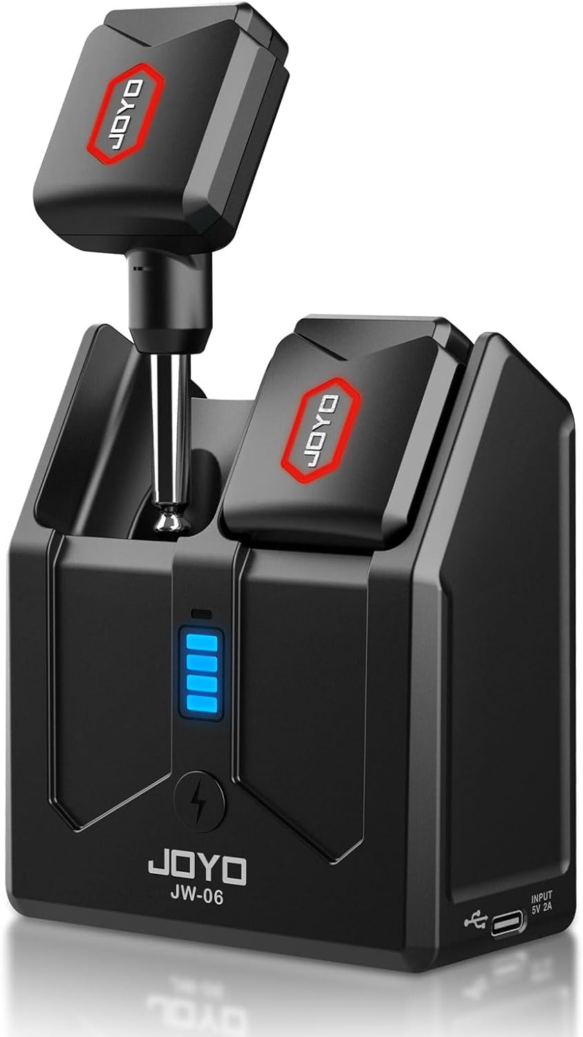 JOYO Wireless Guitar System 5.8GHz Wireless Guitar Transmitter Receiver with Charging Box 4 Signal Channel for Guitar Bass Electric Instruments (JW-06)