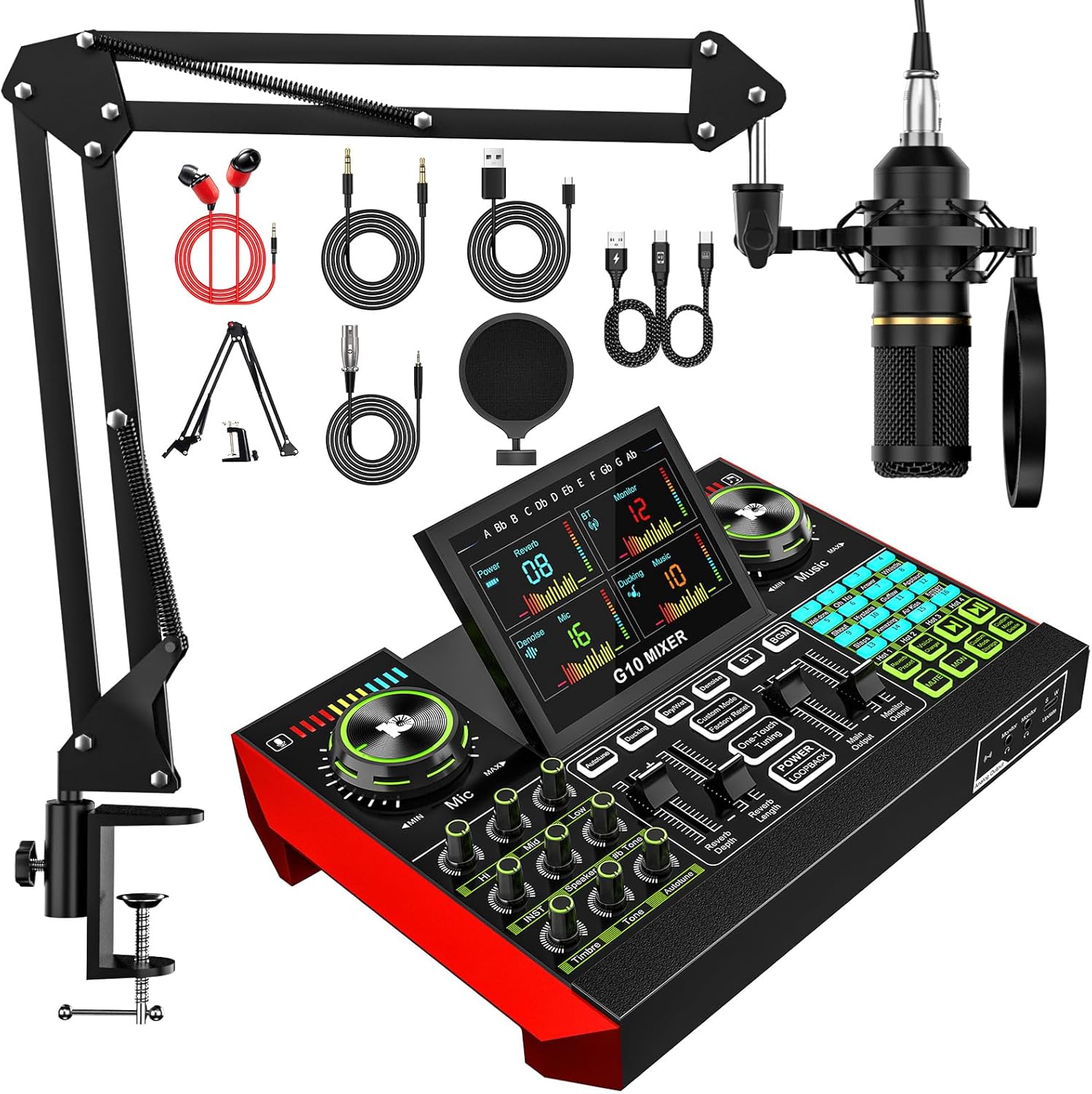 G10 Audio Mixer Podcast Equipment Bundle, BM-800 Condenser with Voice Changer, Recording Studio Package - Podcast Microphone Bundle for Laptop, Streaming/Live Broadcast/YouTube Recording