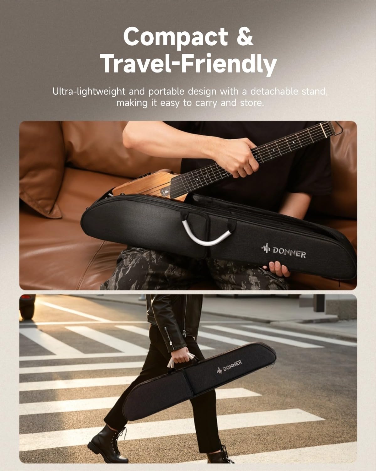 Guitar for Travel - Portable Ultra-Light and Quiet Performance Headless Acoustic-Electric Guitar and Mini Guitar Amp Small Electric Amplifier 5W Portable