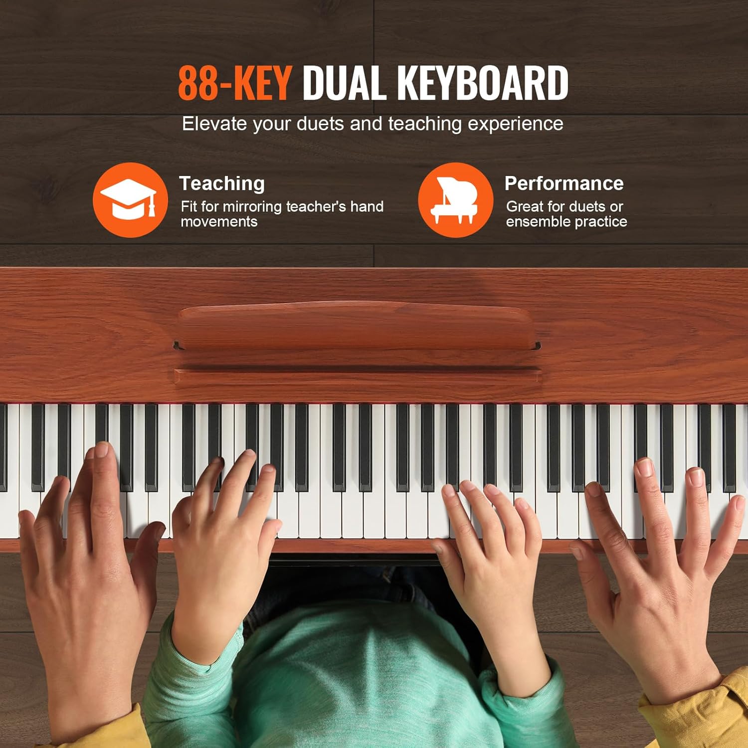 HappyBuy Digital Piano with Weighted Keys, 88 Key Electric Piano with Dual Keyboard & Speakers, Four-Legged Stand and Headphone, 200 Tones & Rhythms, Bluetooth/USB/MIDI Support, Ideal for Novices