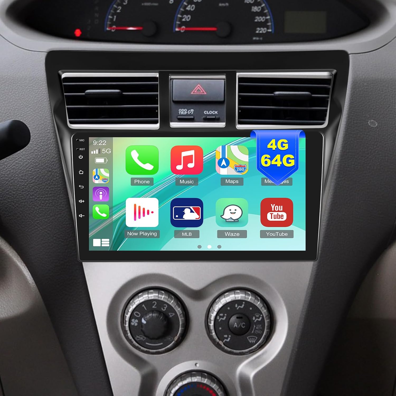 [4G+64G] 8 Core Car Radio for Toyota Yaris Vios 2007 2008 2009 2010 2011 2012 - Android 13 Touch Screen Stereo, DSP 32 EQ Audio/IPS Screen/Carplay/Android Auto/SWC/BT 5.0/WiFi