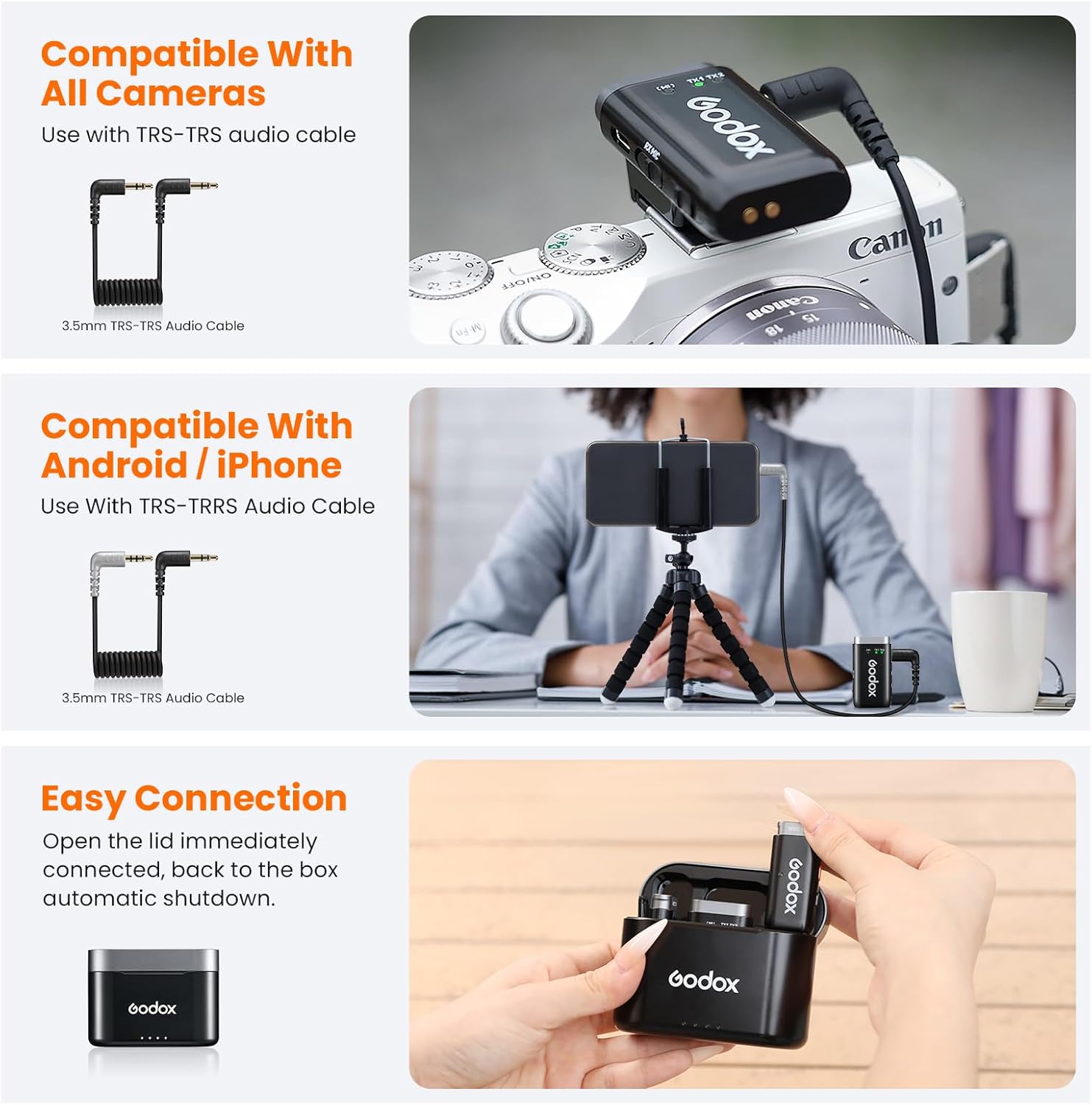 GODOX WEC KIT2 Wireless Microphone for Sony, Cable-Free Hotshoe Mount Lavalier mic, 200m (656ft.) Range, Noise Cancelling Mics, UAC Support Wireless Microphone for PC/Phone/Camera