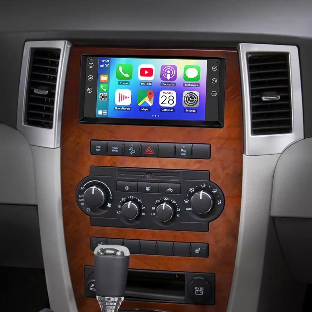 Android 14 Double Din Car Stereo Radio for Jeep Grand Cherokee 2008-2010,7 inch Touch Screen Head Unit Car Stereo with Wireless Carplay Android Auto Support GPS Bluetooth WiFi FM RDS DSP Backup Camera