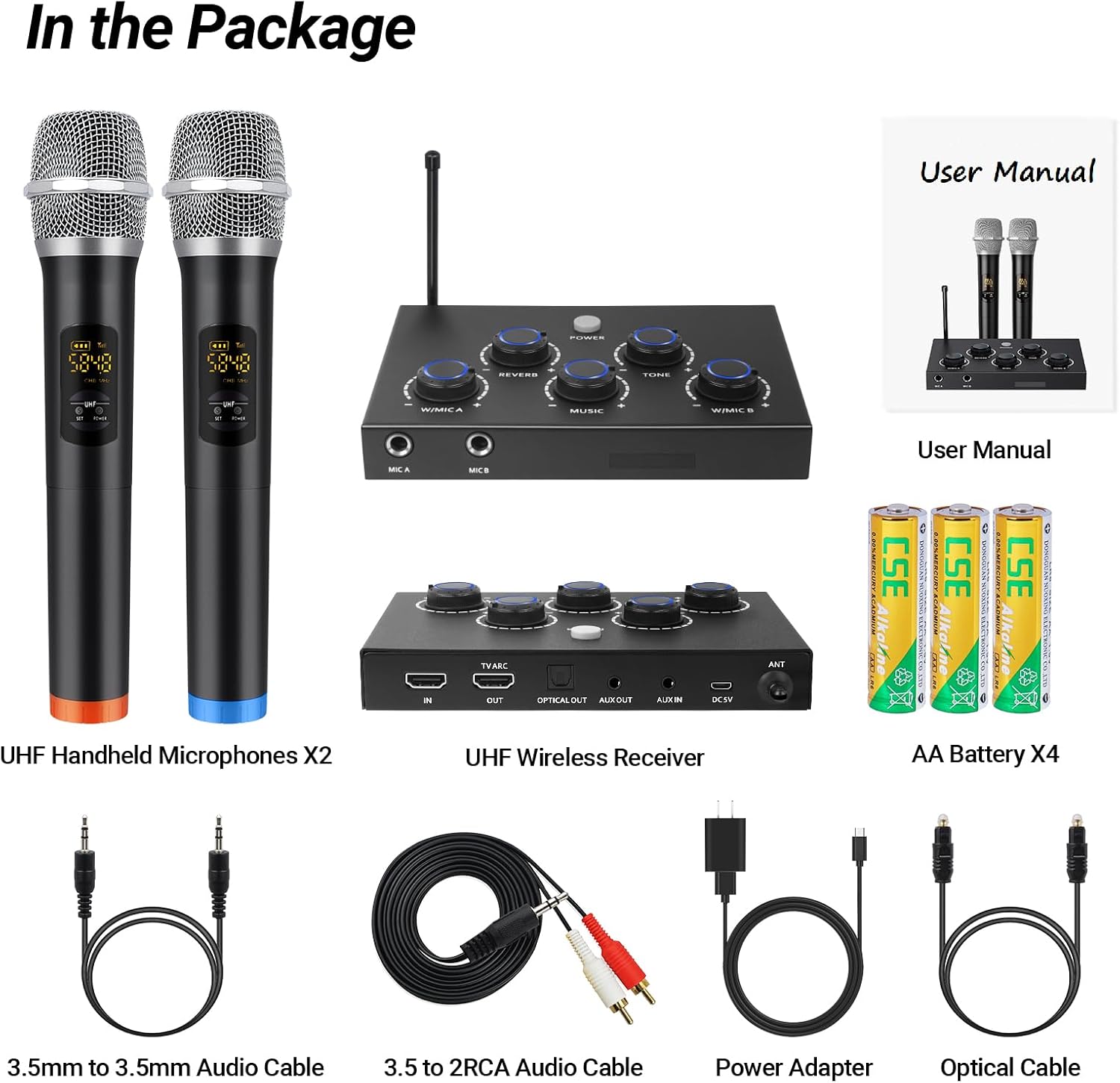 Wireless Karaoke System, Portable Karaoke Microphone Mixer with 16 Channels UHF Wireless, Optical AUX Microphone Speaker for Smart TV, PC, Amplifier, Speaker, KTV