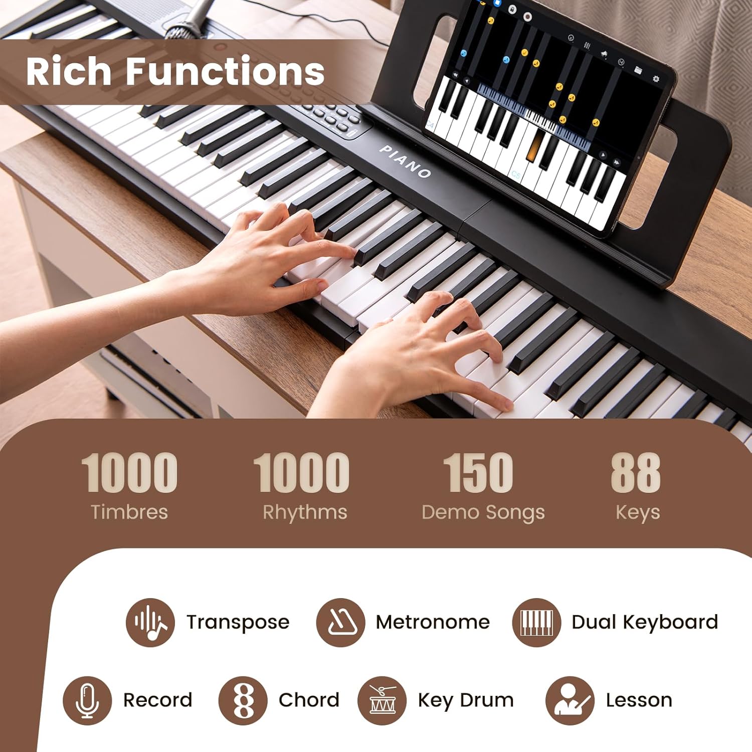 Costzon 88-Key Folding Piano Keyboard, Full-Size Semi-Weighted Electric Piano Digital Piano w/MIDI, Microphone, Music Stand & Carrying Bag, Portable Keyboard Piano for Beginners Teens Adults (Black)