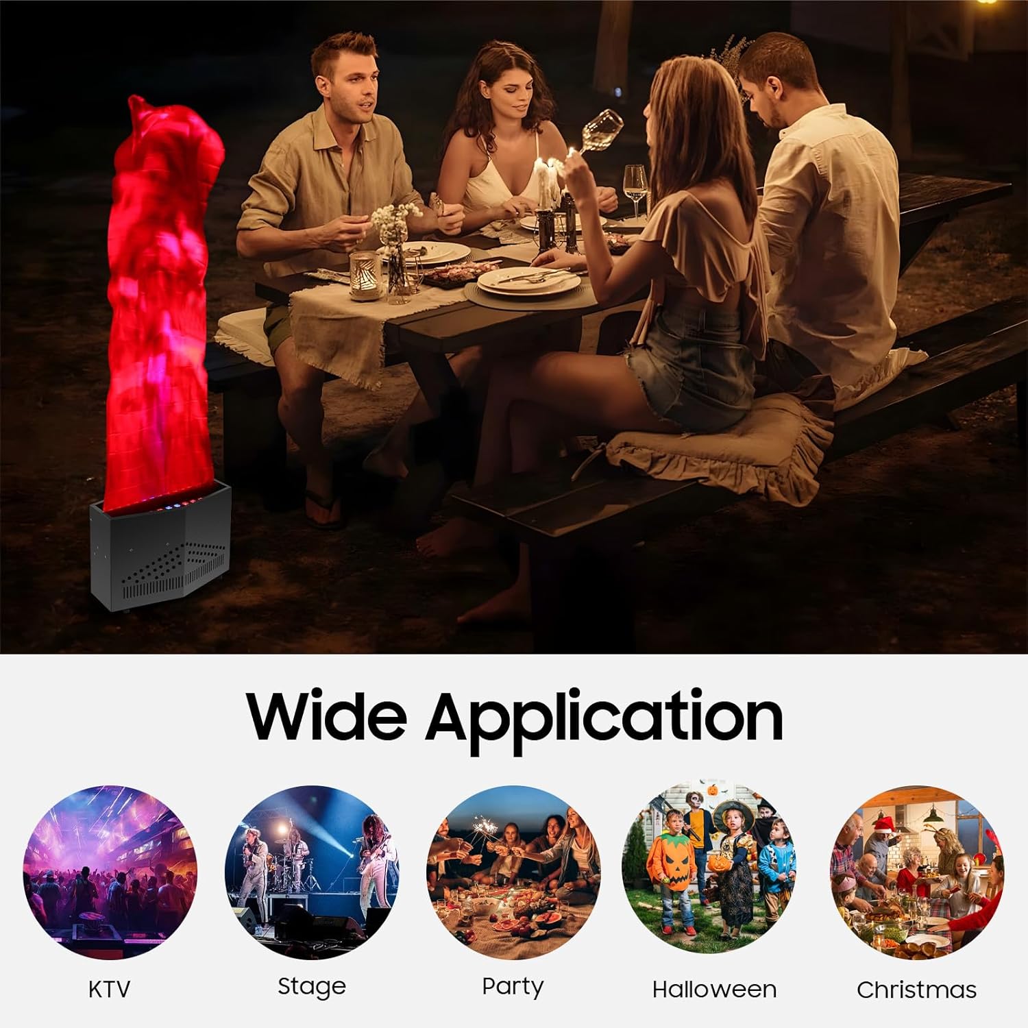 Fake Fire Flame 36 LED Red + Blue, Fake Fire Halloween Fire Lamp Stage Lights with Red Cloth, Artificial Fire Flames Fake Flame Light Stage Show Fire Machine Stage Flame for Nightclub