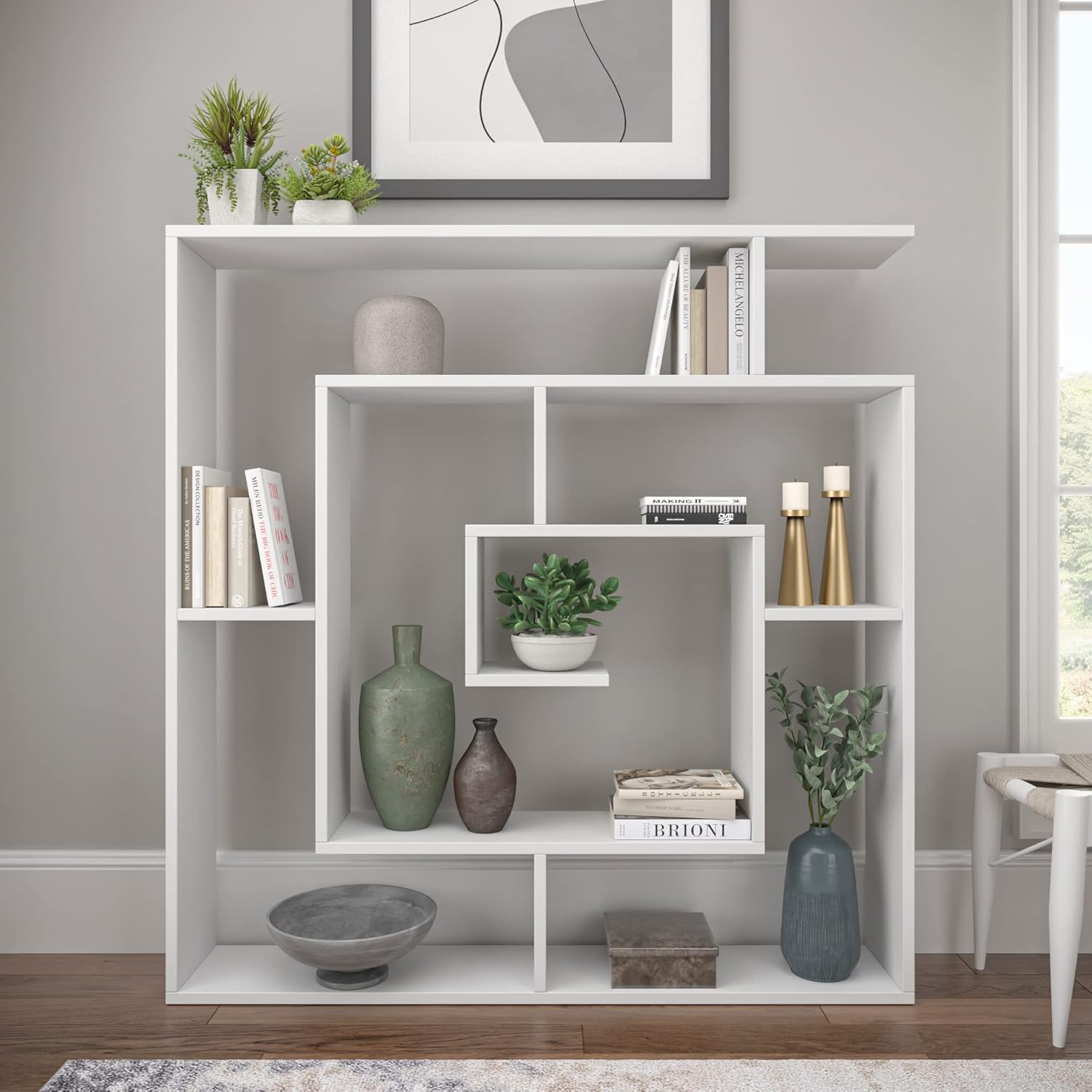 Ada Home Décor Briscoe Bookcase, 49'' x 51'' x 8.5'', White