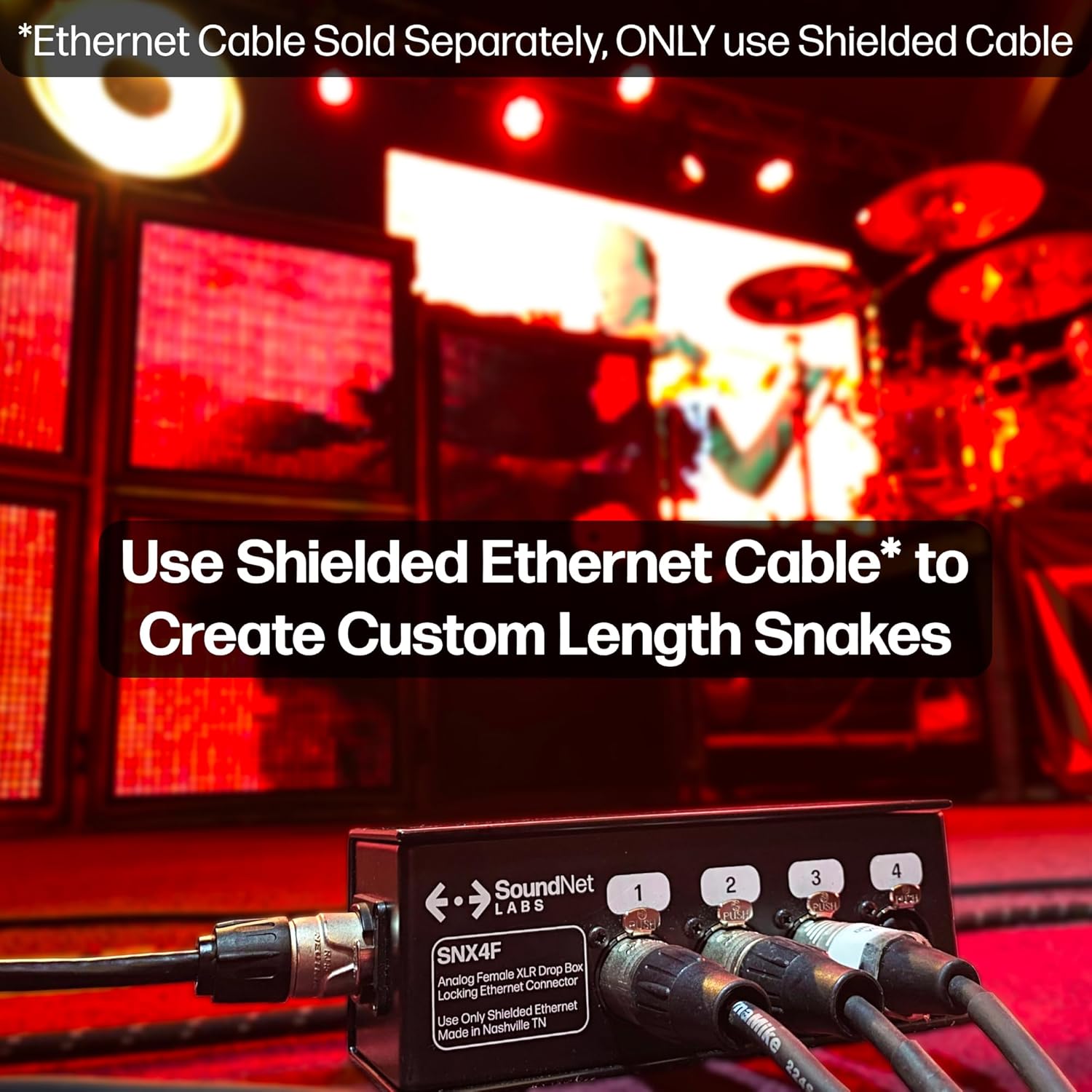 Made in USA - 4ch Audio Over Ethernet Drop Box - XLR Over Cat5-4 Channel Snake - EtherCon Connector (Female)