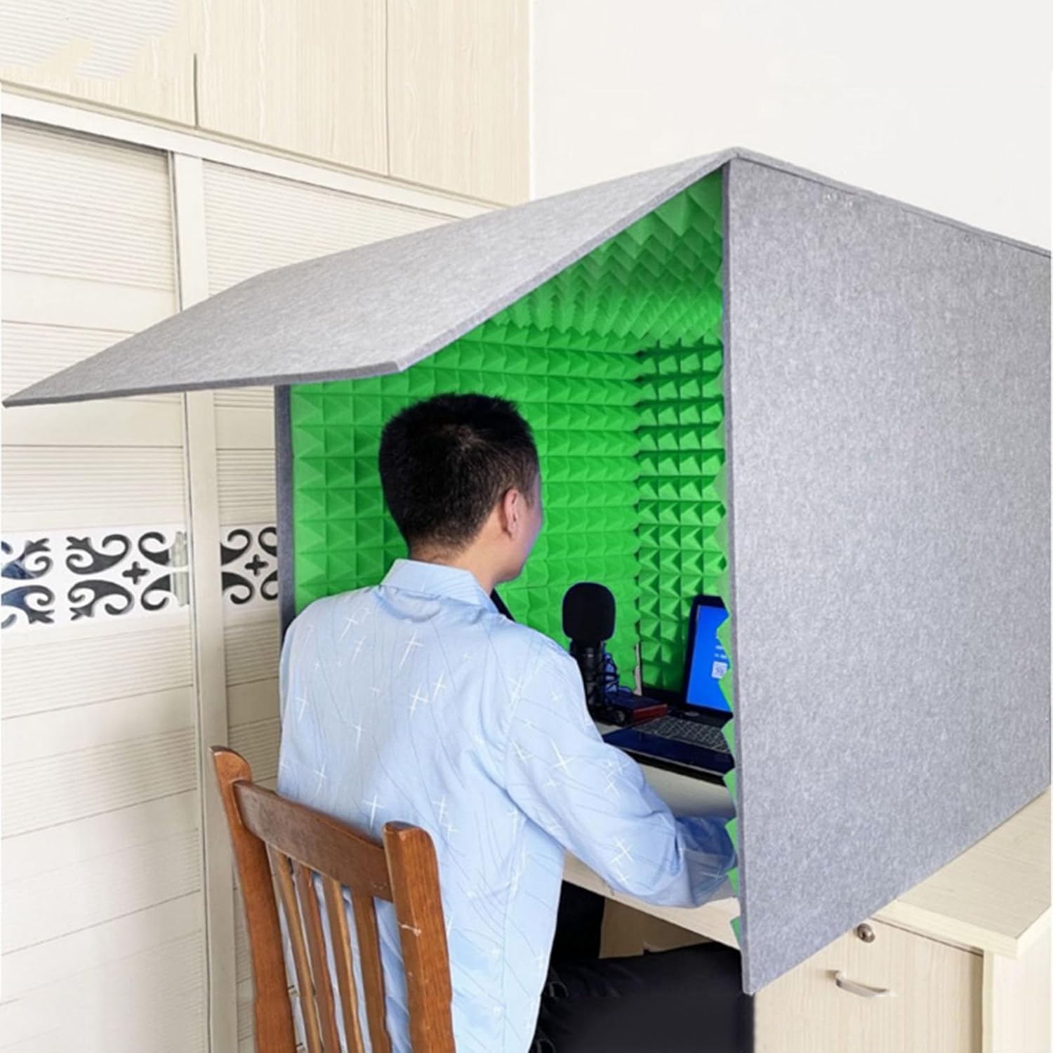 WORDFUN Portable Vocal Booth Sound Booth Recording Equipment, Desktop Soundproof Cover, Microphone Foam Booth Cube, Microphone Isolation Shield, Vocal Absorbing Shield, for Music Studio Bedroom Home