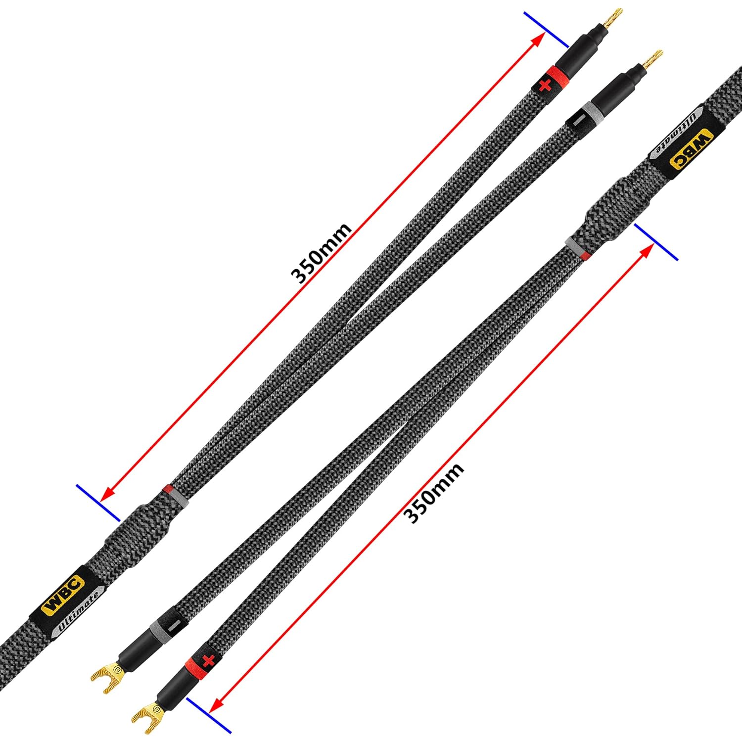 WORLDS BEST CABLES 8 Foot Ultimate - 9 AWG - Ultra-Pure OFC - Premium Audiophile HiFi Speaker Cable Pair with Eminence Gold Banana (x2) & Spade (x2) Plugs & Carbon Tweed Jacket
