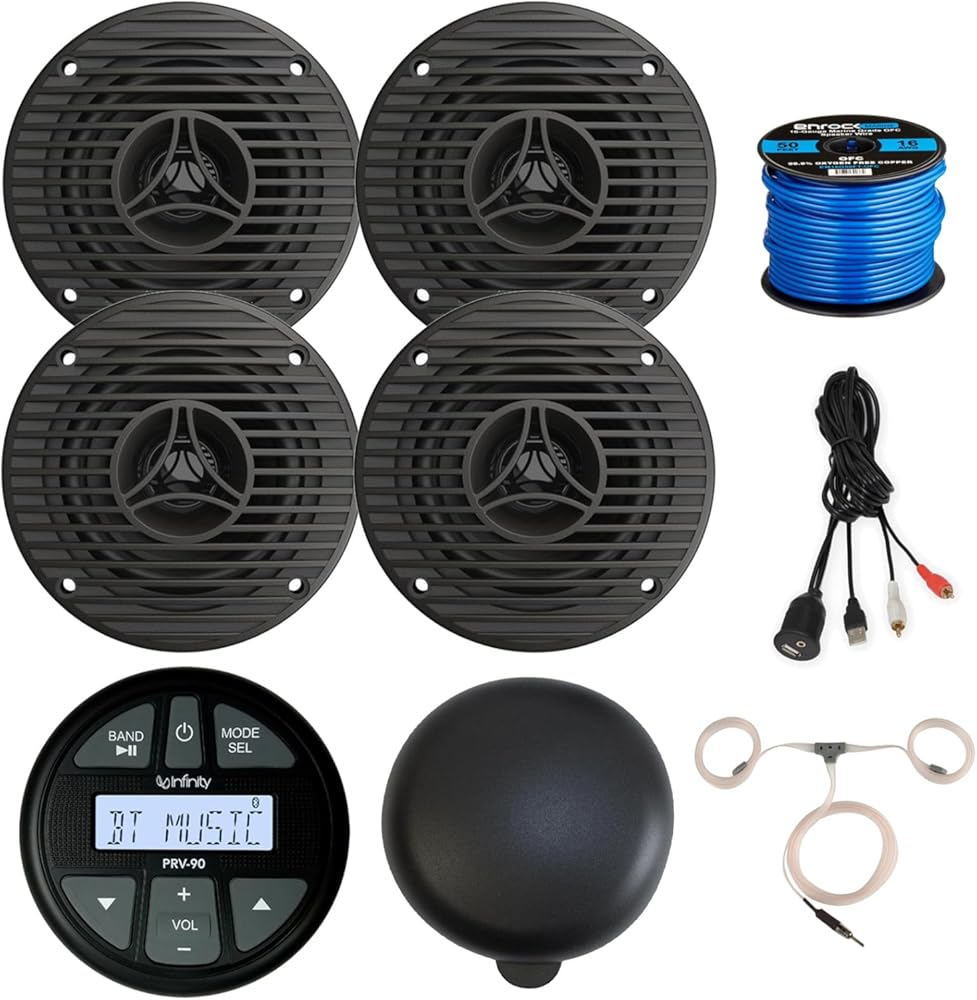 Gauge Style AM/FM Bluetooth AUX/USB Radio Marine Stereo Digital Media Receiver Bundle Combo with 3.5